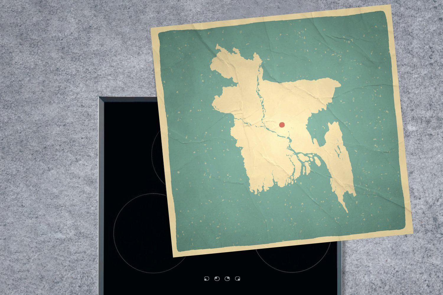 MuchoWow Herdblende-/Abdeckplatte Eine cm, küche Dhaka Arbeitsplatte 78x78 auf tlg), Karte Vinyl, Bangladesch, einer von (1 Ceranfeldabdeckung, Illustration für von