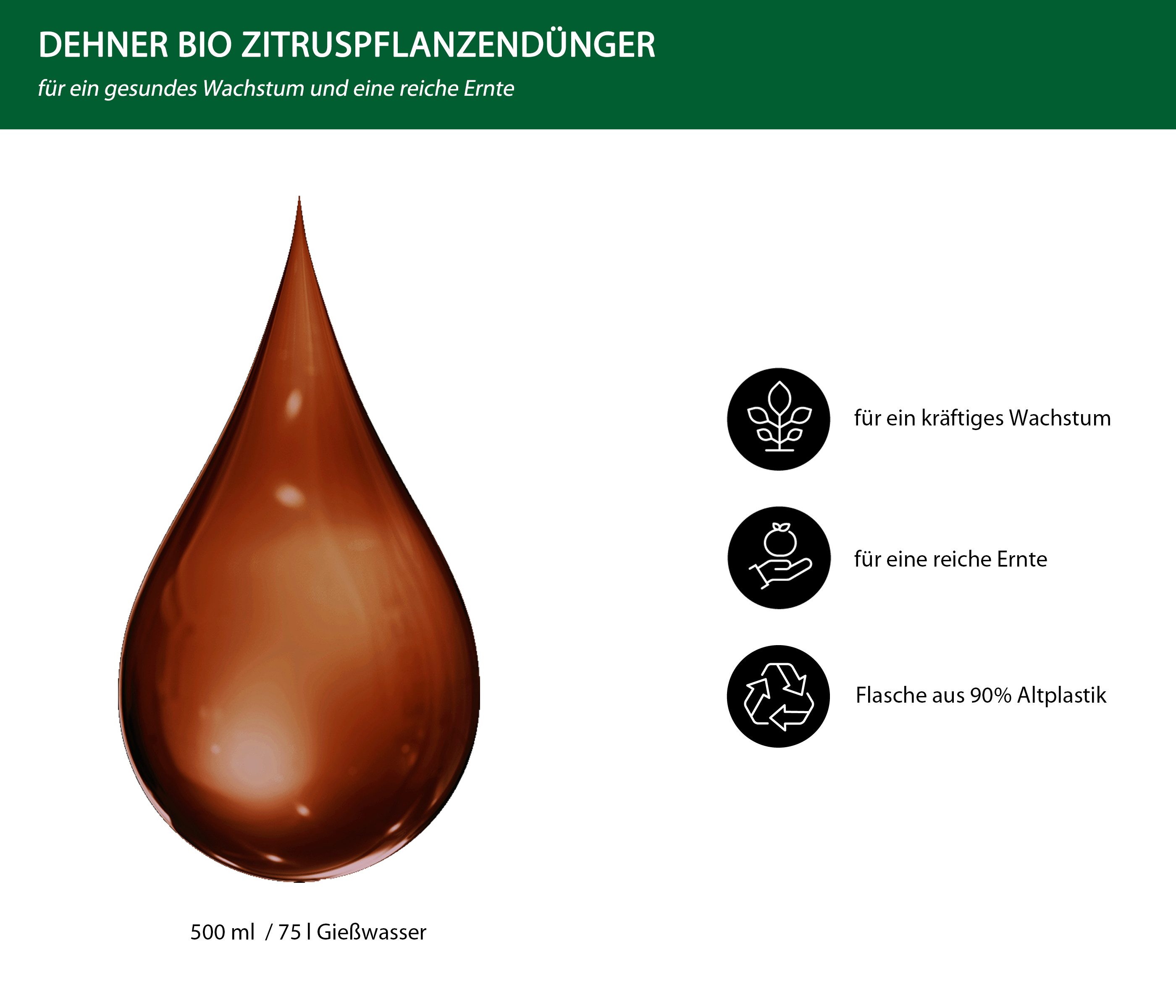 Dehner Gartendünger Bio Zitruspflanzendünger, hochwertiger NK-Dünger, 500 ml, für ca. 75 l, 75 l Gießwasser, Flüssigdünger, organisch mit Spurennährstoffen