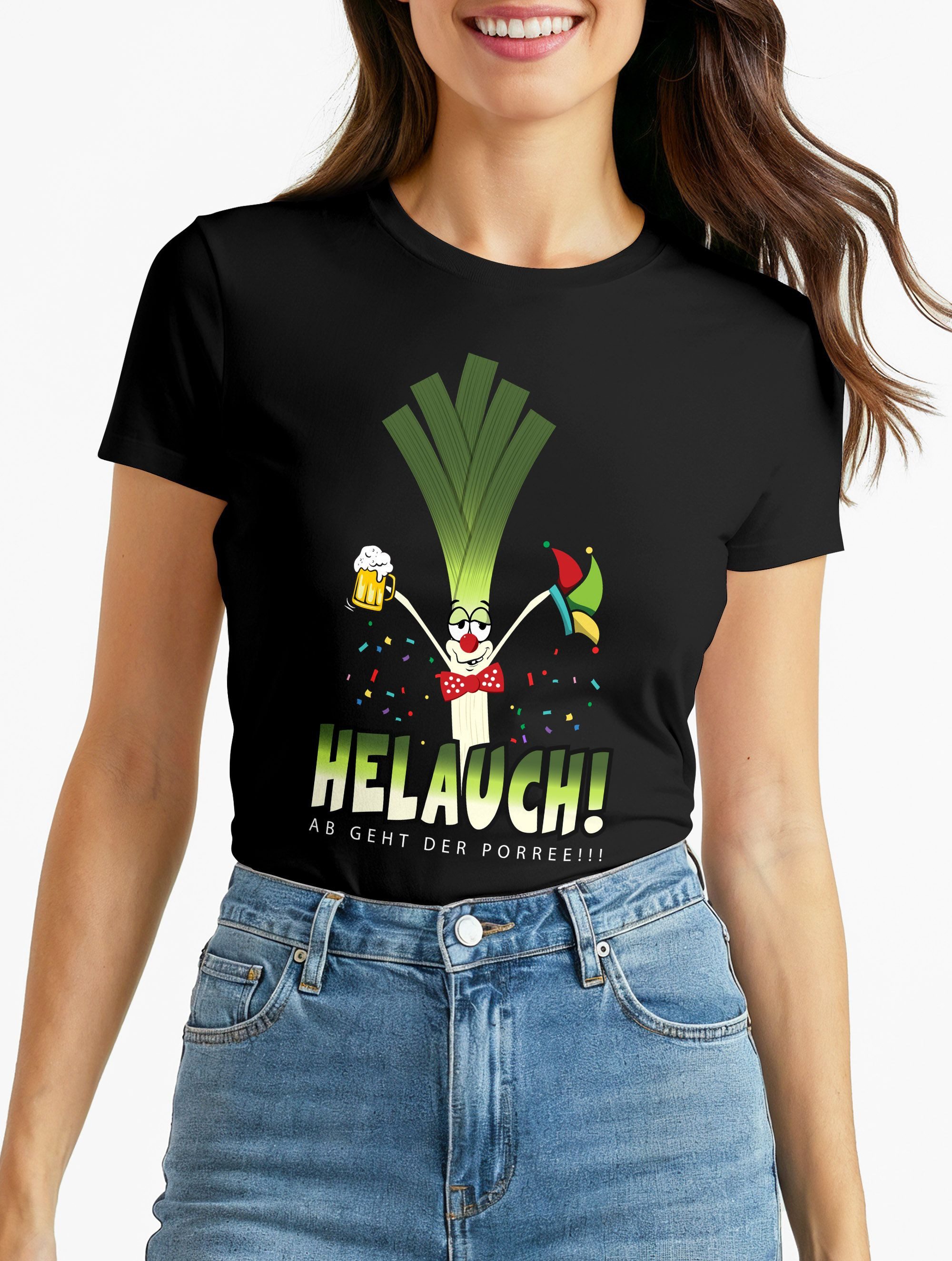 Print-Shirt Damen T-Shirt Karneval Fasching Fastnacht Helauch Lauch Helau lustig