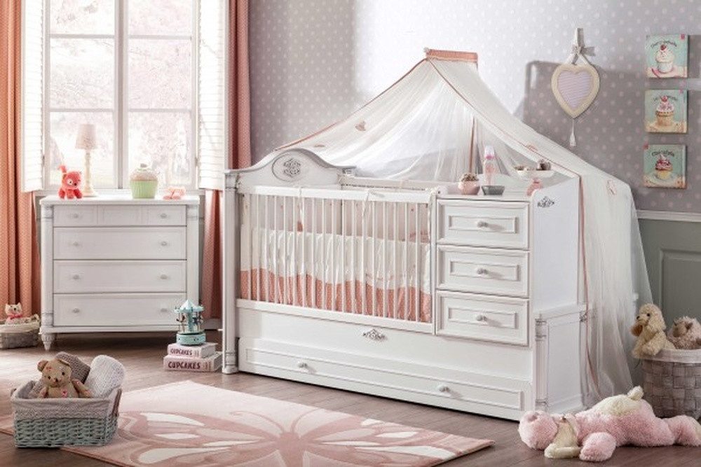 Möbel-Zeit Babybett ROMANTIC mitwachsend, 80x130-180 cm