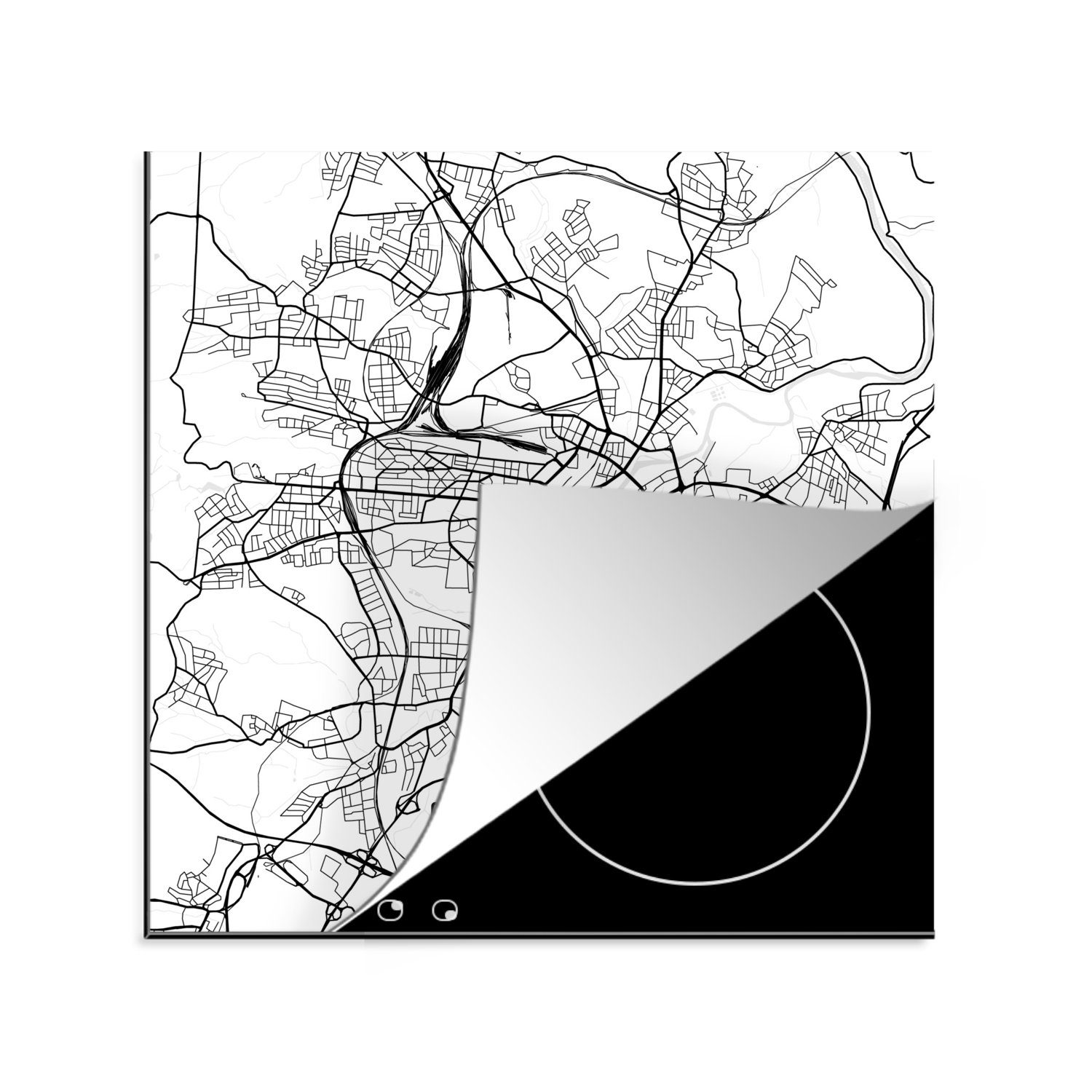 - tlg), Arbeitsplatte küche Karte - MuchoWow für (1 Stadtplan, 78x78 Ceranfeldabdeckung, Herdblende-/Abdeckplatte Kassel Vinyl, cm,