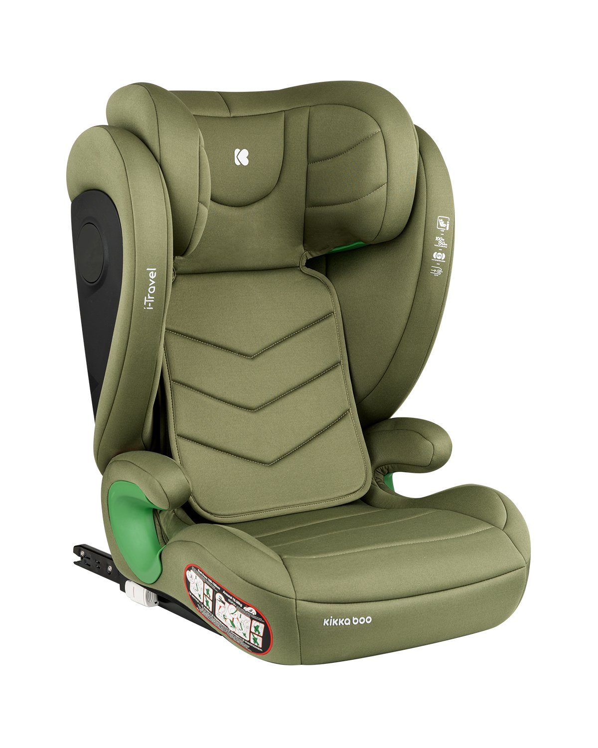 Kikkaboo bis: (100-150 cm) i-Size, Kindersitzerhöhung Isofix, grün 36 Kindersitz i-Travel, kg, verstellbar Kopfstütze