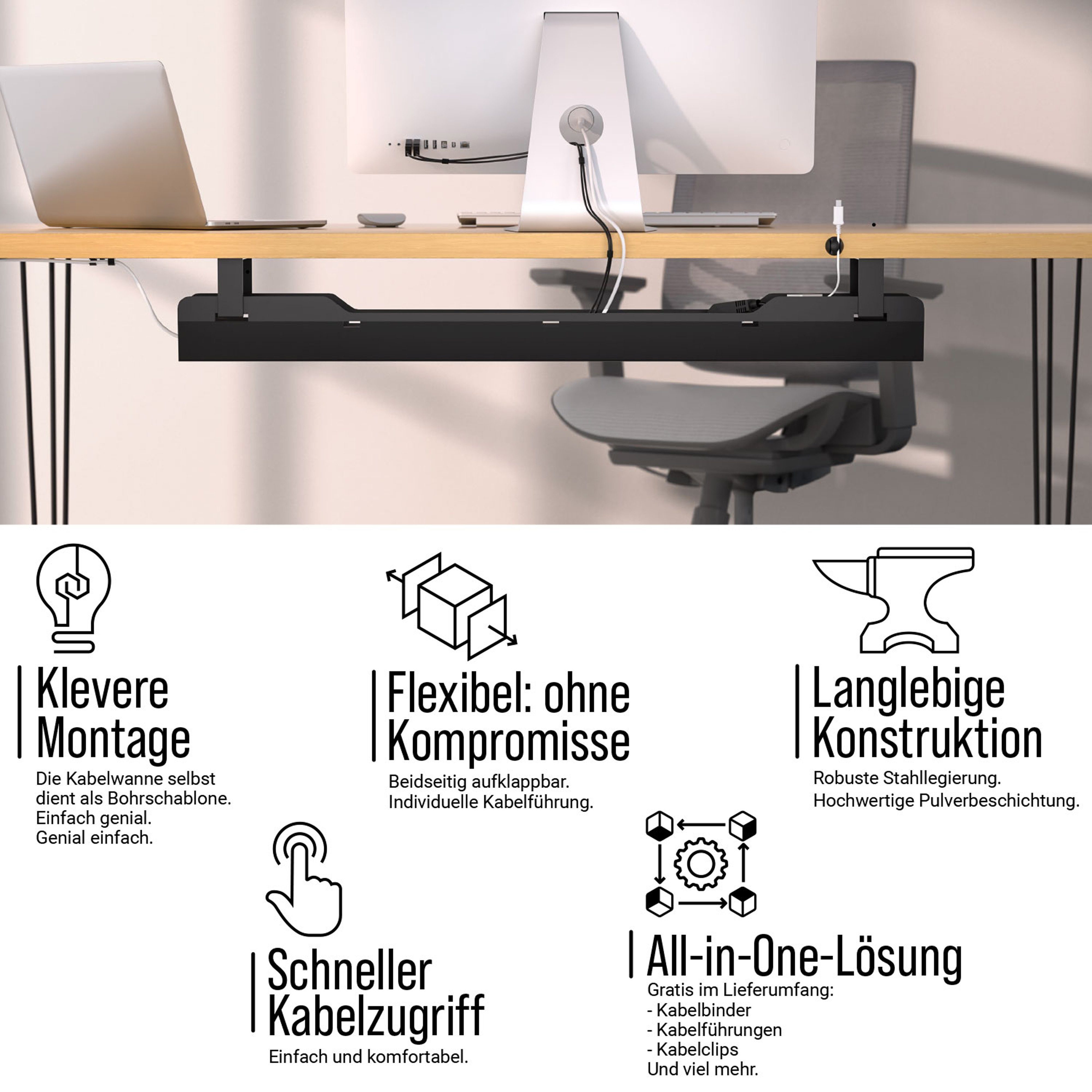 Ultimate Setup Kabelführung Kabelwanne Schreibtisch für bestes Kabelmanagement, Klappbar – Bild 5 von 5