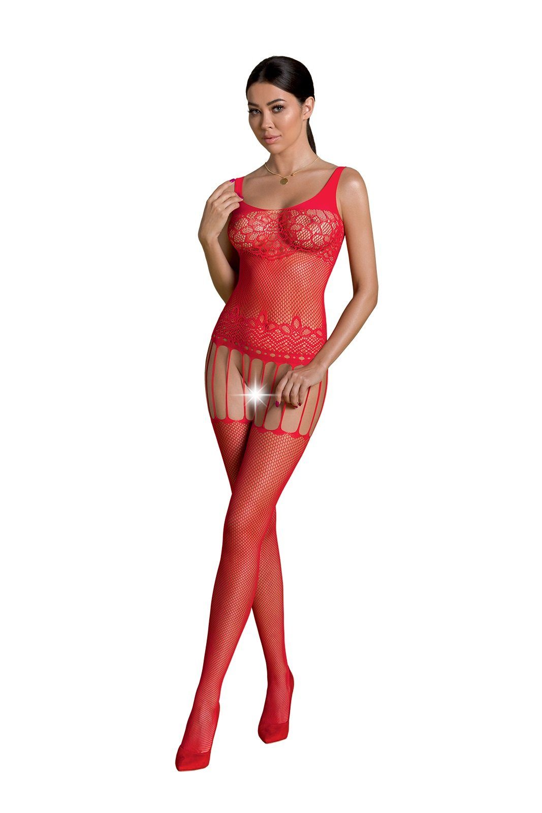 Bodystocking DEN Passion Collection rot Passion St) (1 20 Bodystocking Netz Eco Catsuit ouvert transparent