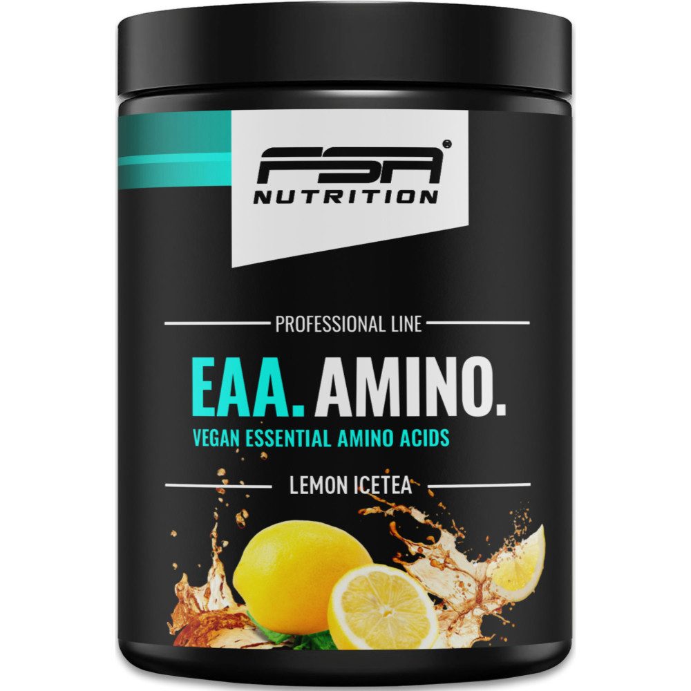 FSA NUTRITION EAA Amino - Aminosäuren Komplex hochdosiert - vegan - Zitrone Eistee Pulver, 400 g, Mit allen 8 essentiellen Aminosäuren + Glutamin