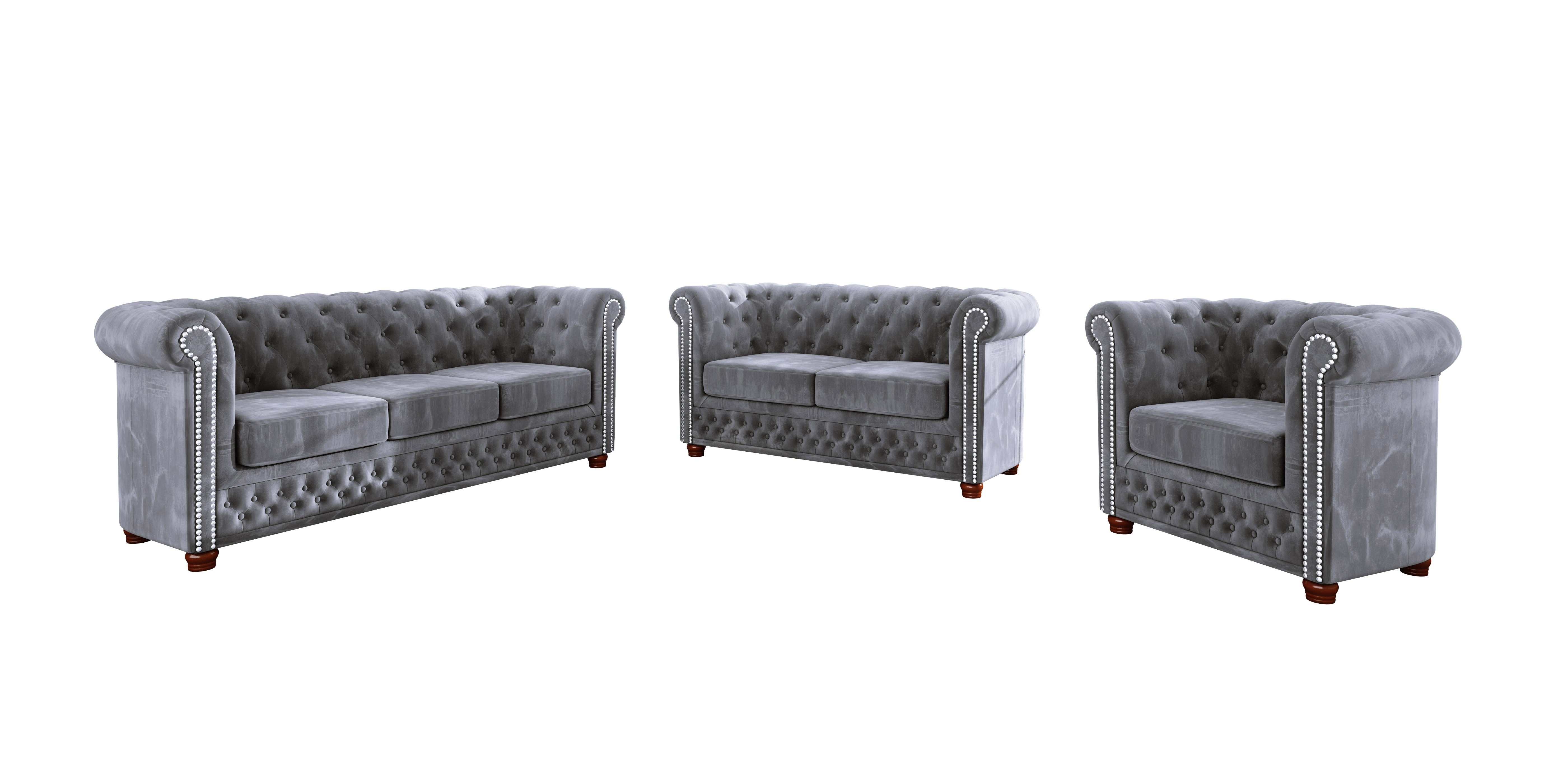 Grau Möbel Sofa, Chesterfield mit Leeds S-Style Wellenfederung 3-Sitzer