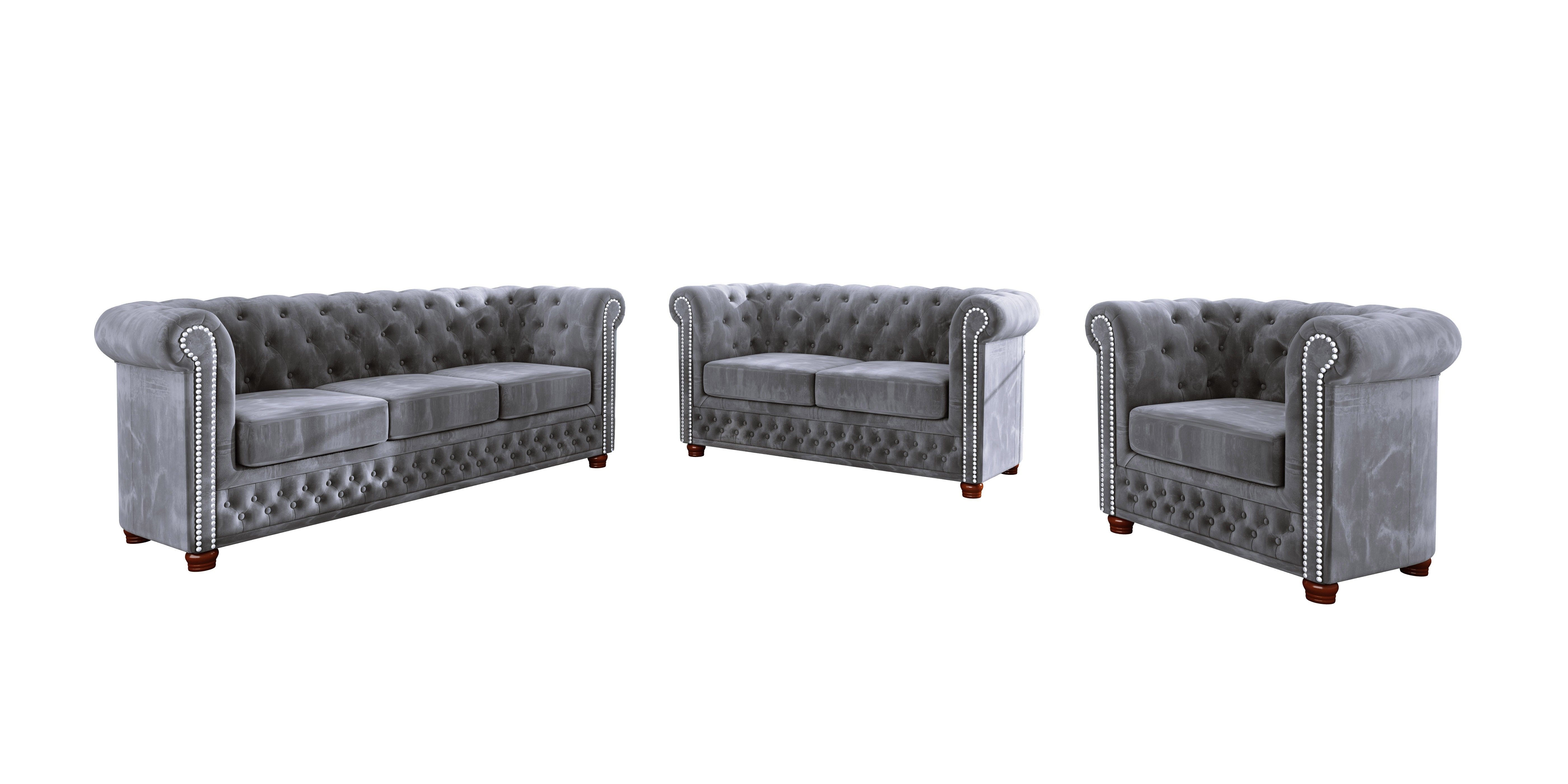 Möbel Grau Wellenfederung S-Style mit Chesterfield-Sessel Leeds,