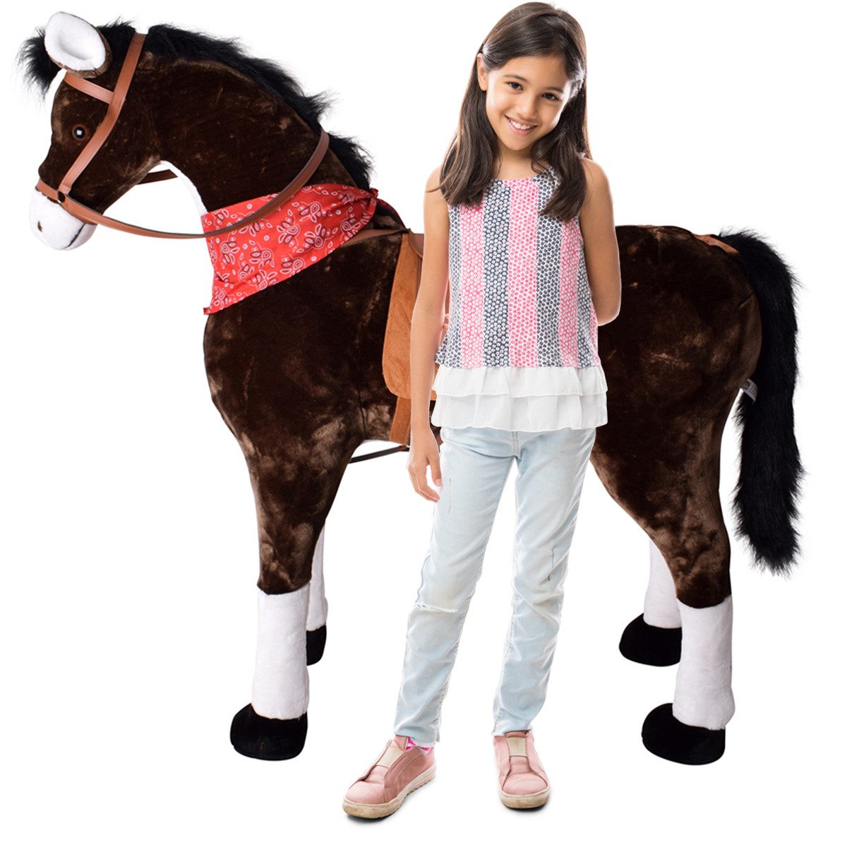 TE-Trend Reitpferd Pferde Spielzeug Schaukelpferd Pferd zum Draufsitzen Stehpferd, mit Soundmodul