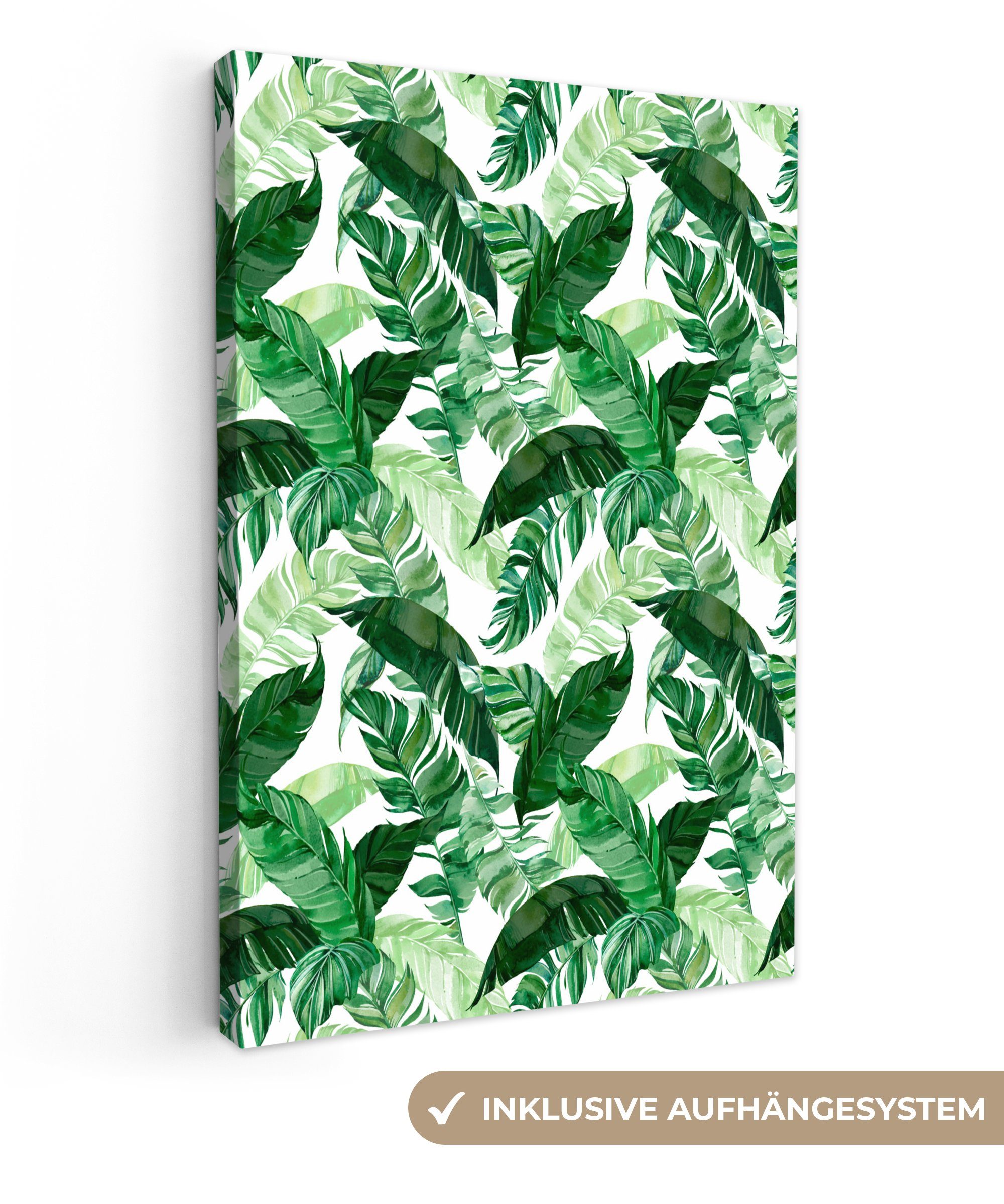 OneMillionCanvasses® Leinwandbild Blätter - Grün - Muster, (1 St), Leinwandbild fertig bespannt inkl. Zackenaufhänger, Gemälde, 20x30 cm