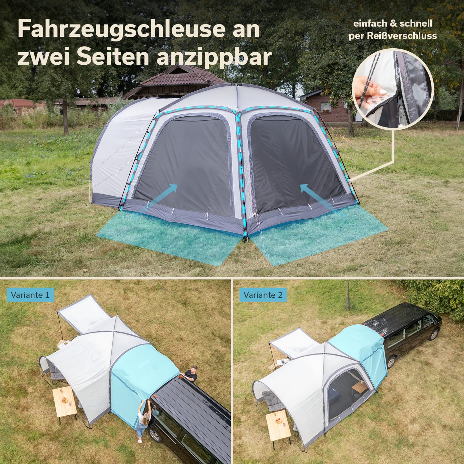 Skandika Kuppelzelt Pitea 4 Flex Protect Bundle mit Van-Schleuse Plus, Moskitonetz, Personen: 4 (Campingzelt für 4 Personen, Organizer-Taschen, Kabeldurchführung), eingenähter Zeltboden, UPF 50+, Wassersäule 5000 mm