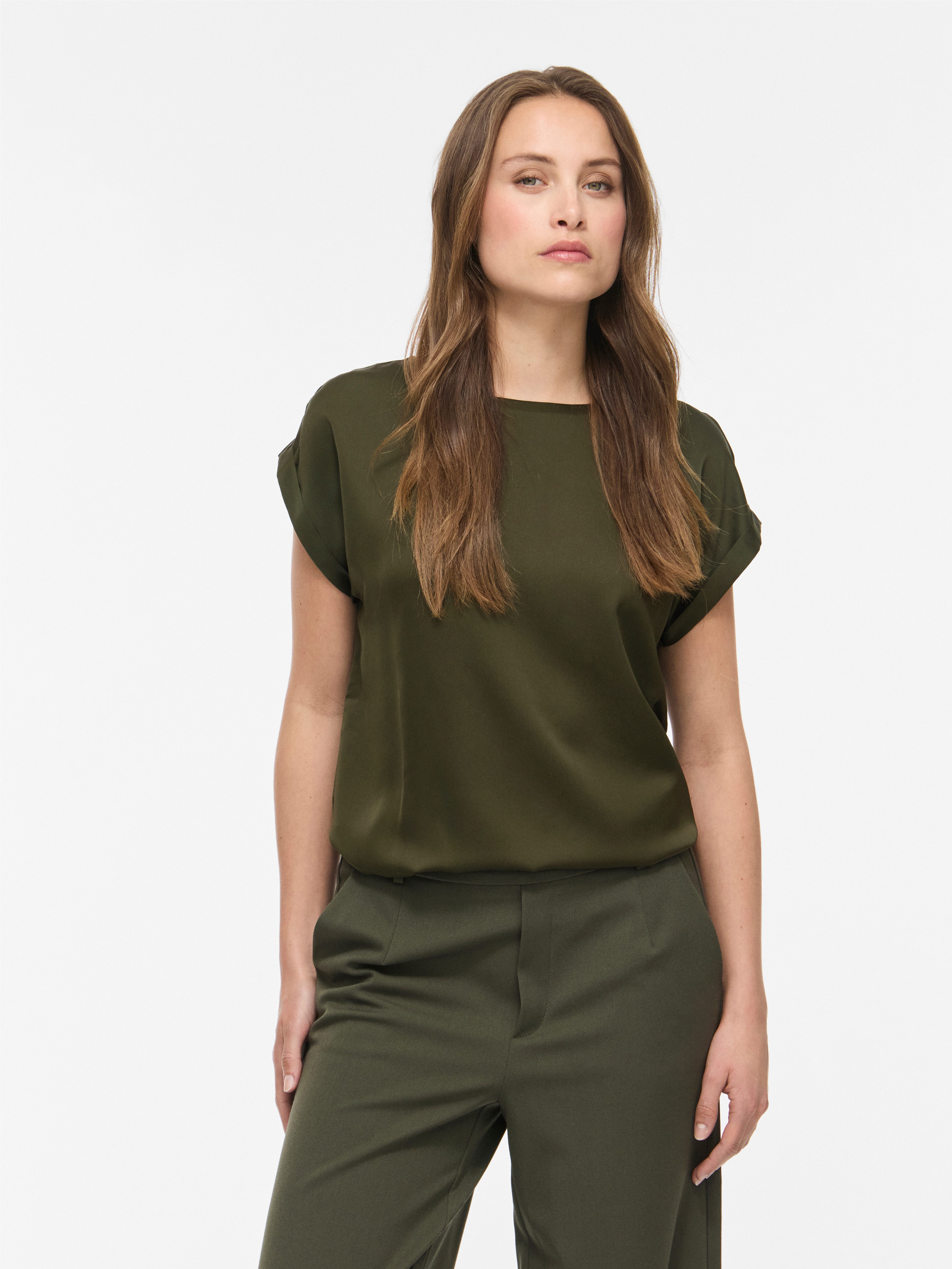 Vila Kurzarmshirt VIELLETTE S/S SATIN TOP - NOOS Kunstfaser, regular fit