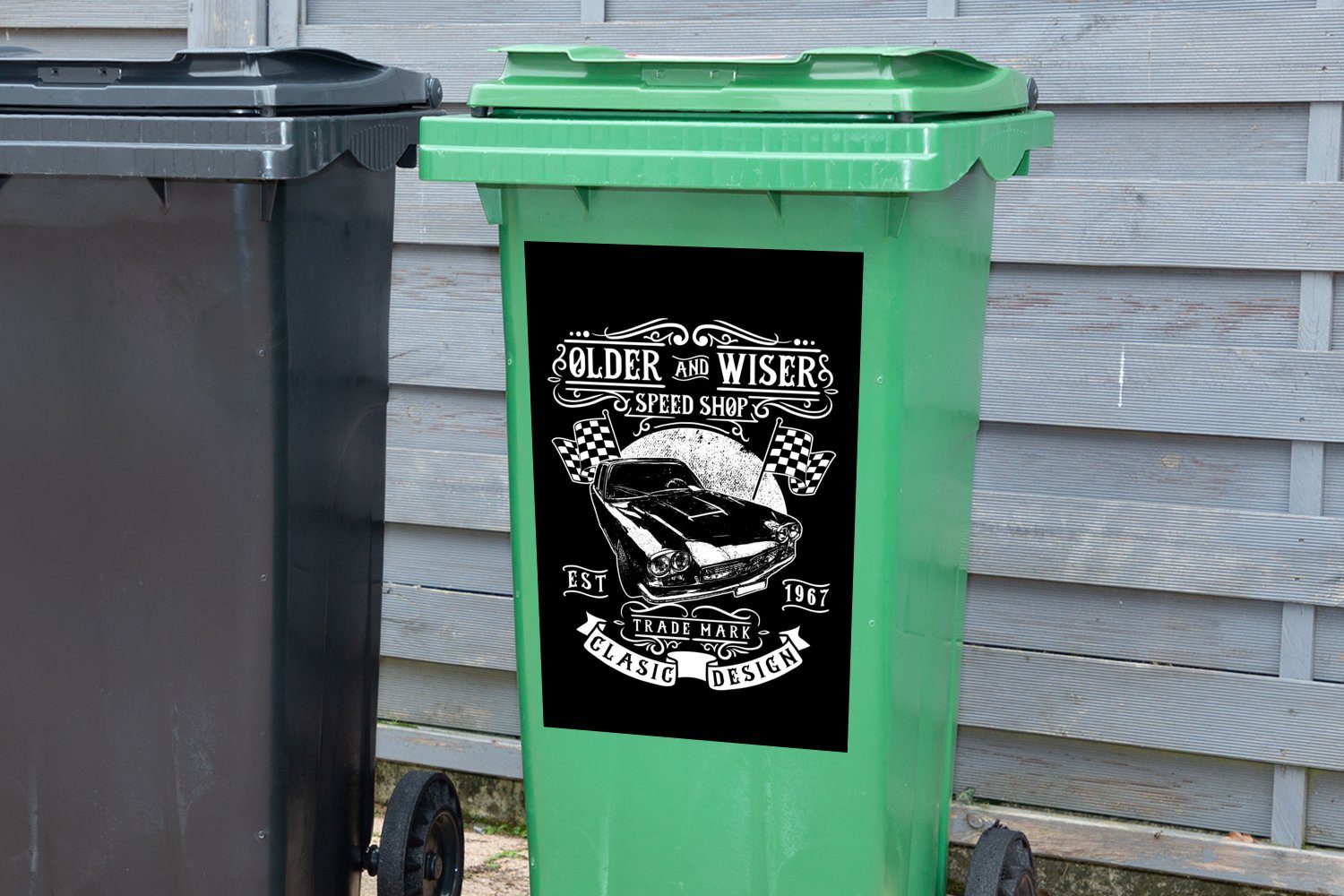 Mülleimer-aufkleber, Auto - Flagge - Abfalbehälter St), MuchoWow Mülltonne, - Mancave Retro Container, (1 Sticker, Wandsticker
