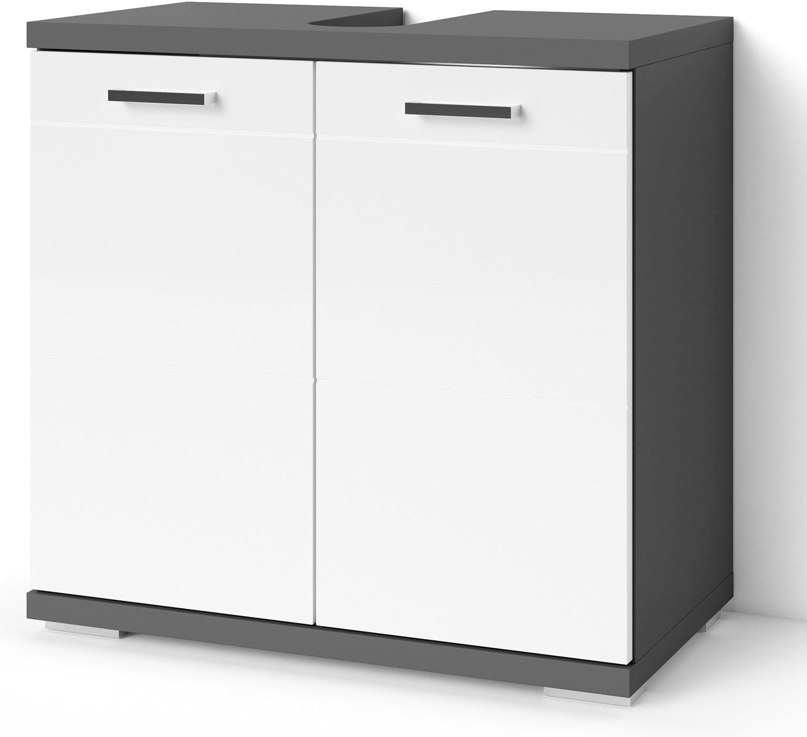 byLIVING Waschbeckenunterschrank Nebraska Breite 60 cm, mit Hochglanzlackierung und verchromten Metallgriffen – Bild 3 von 5