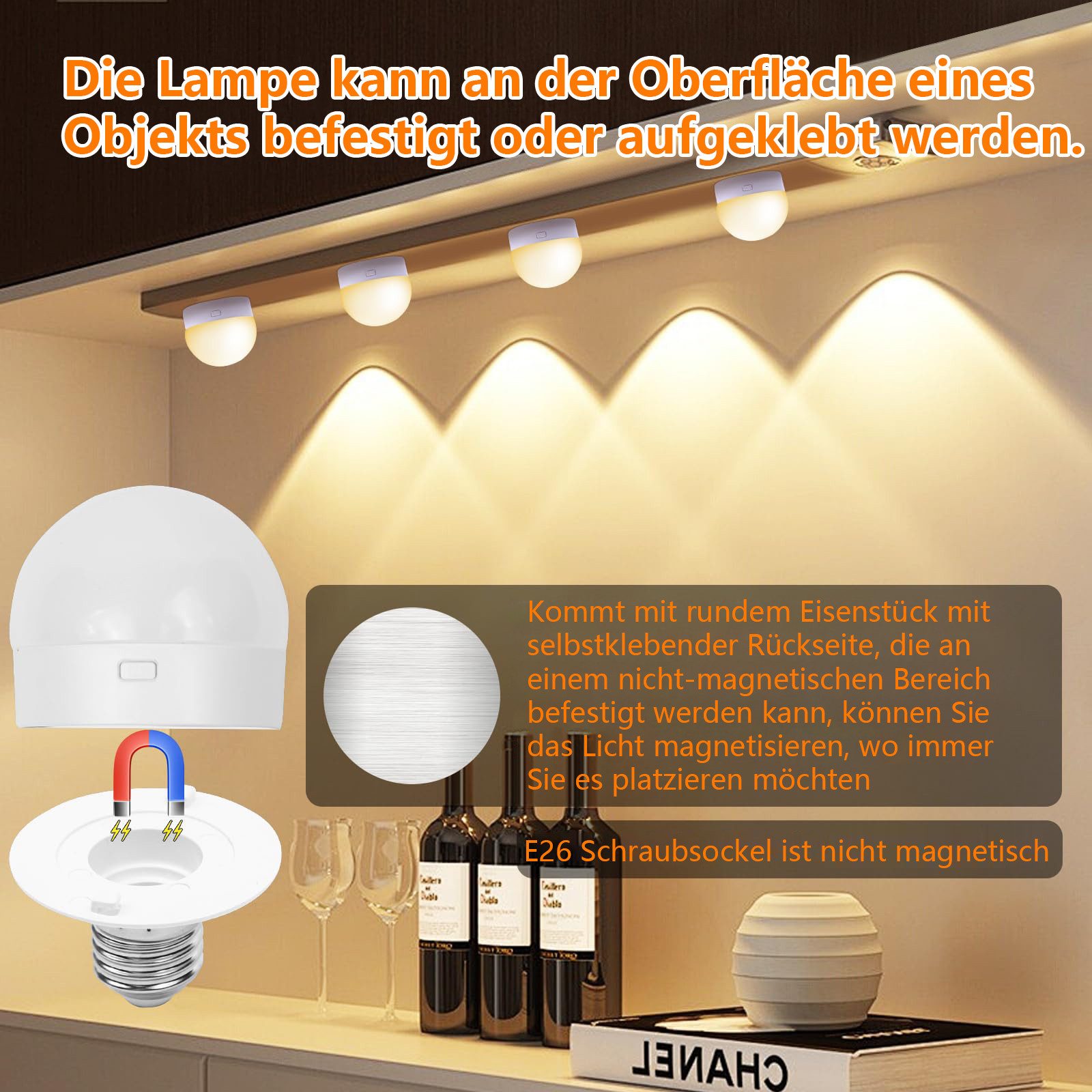 Jibenhome LED Nachtlicht Dimmbar Nachtlampe mit Fernbedienung, Nachttischlampe 3 Farbe/RGB USB, Schranklicht E27 Timer Unterbauleuchte Küche, Akku Aufladbar Batterie