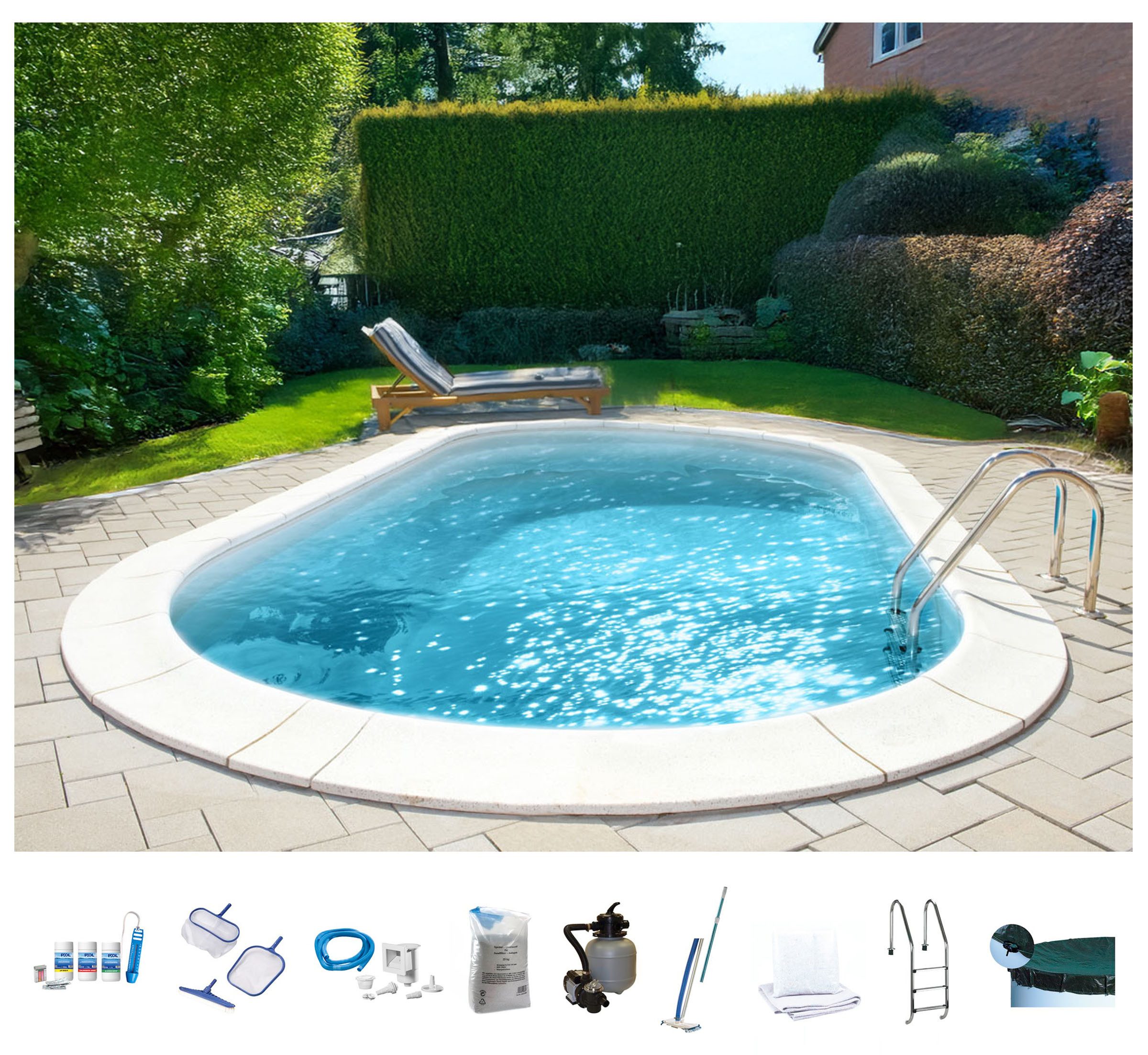 my POOL BWT Ovalpool PREMIUM mit sandfarbener Innenfolie (Komplett-Set, 10-tlg), Höhe 120 cm, in verschiedenen Größen