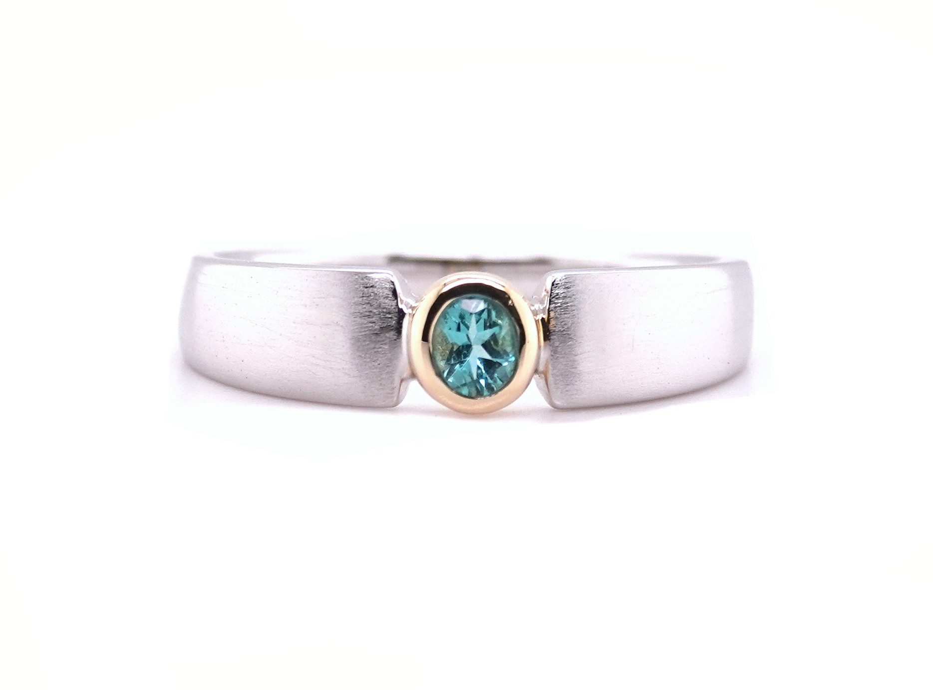 Sogni d'oro Solitärring mit blauem Turmalin mit vergoldetem Ringkopf, Silber 925