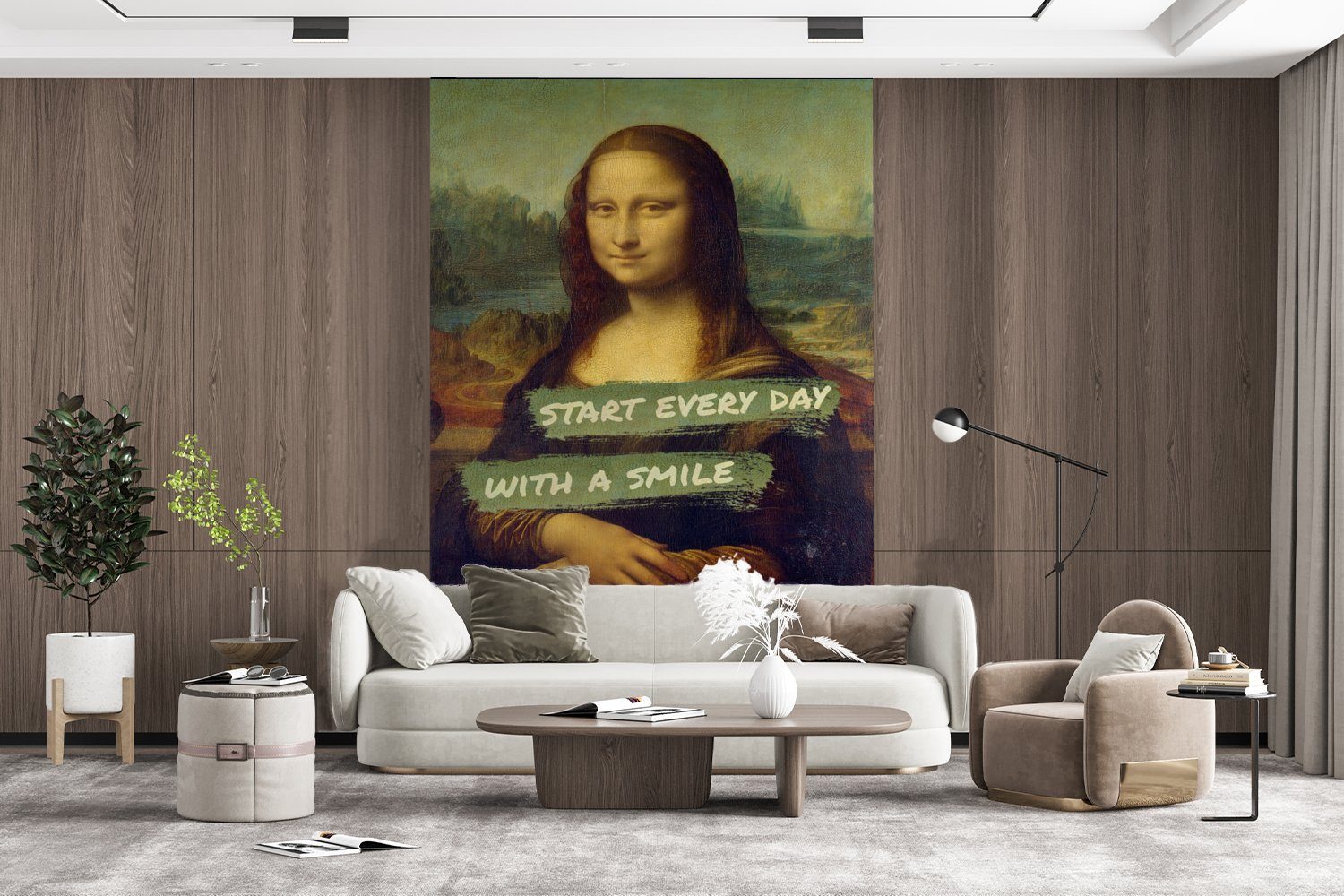 MuchoWow Fototapete Mona Lisa - Matt, Vinci Zitat, bedruckt, - Wohnzimmer, Montagefertig Vinyl für Wandtapete Da St), (3 Tapete