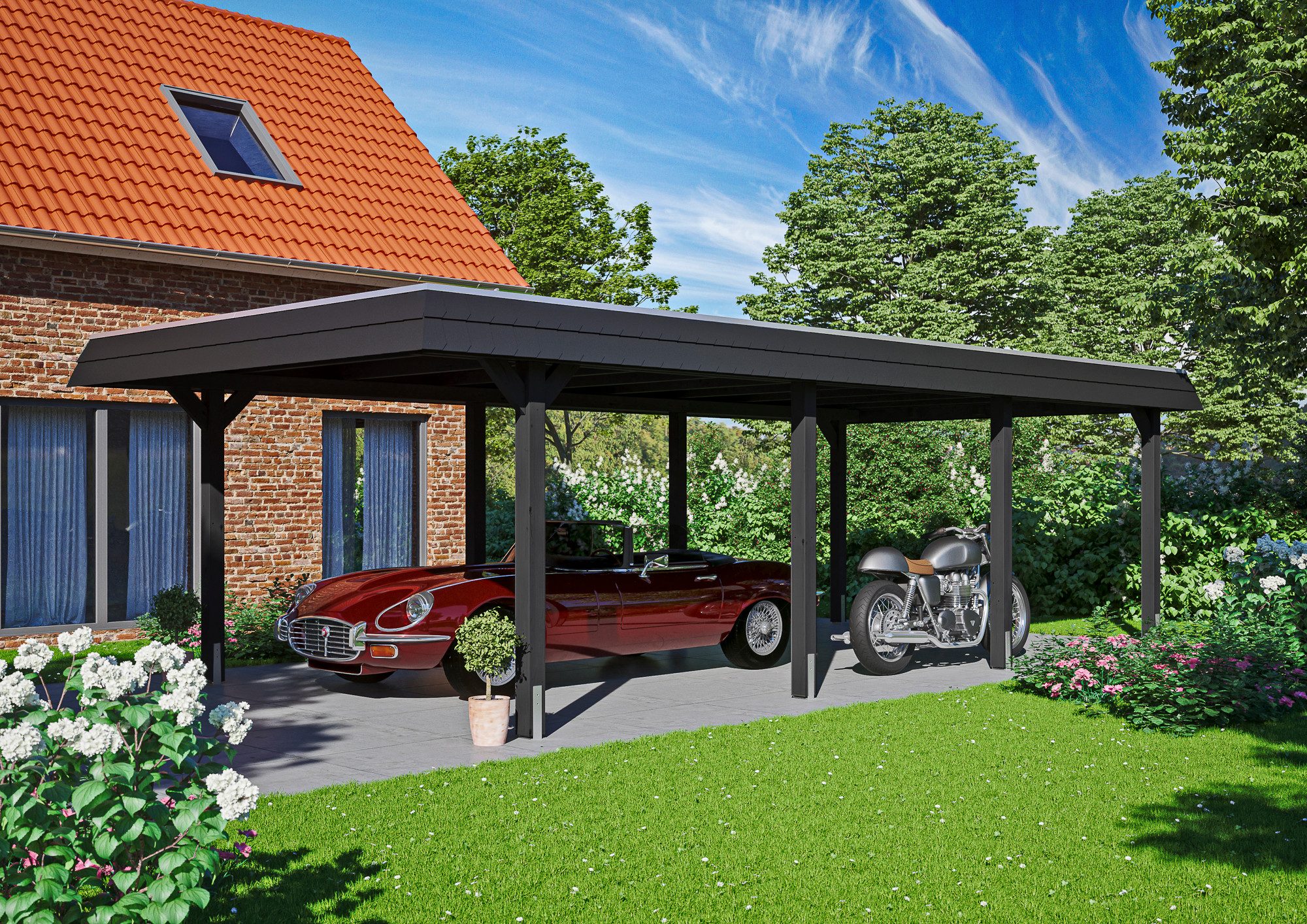 Skanholz Einzelcarport Wendland, BxT: 409x870 cm, 247 cm Einfahrtshöhe