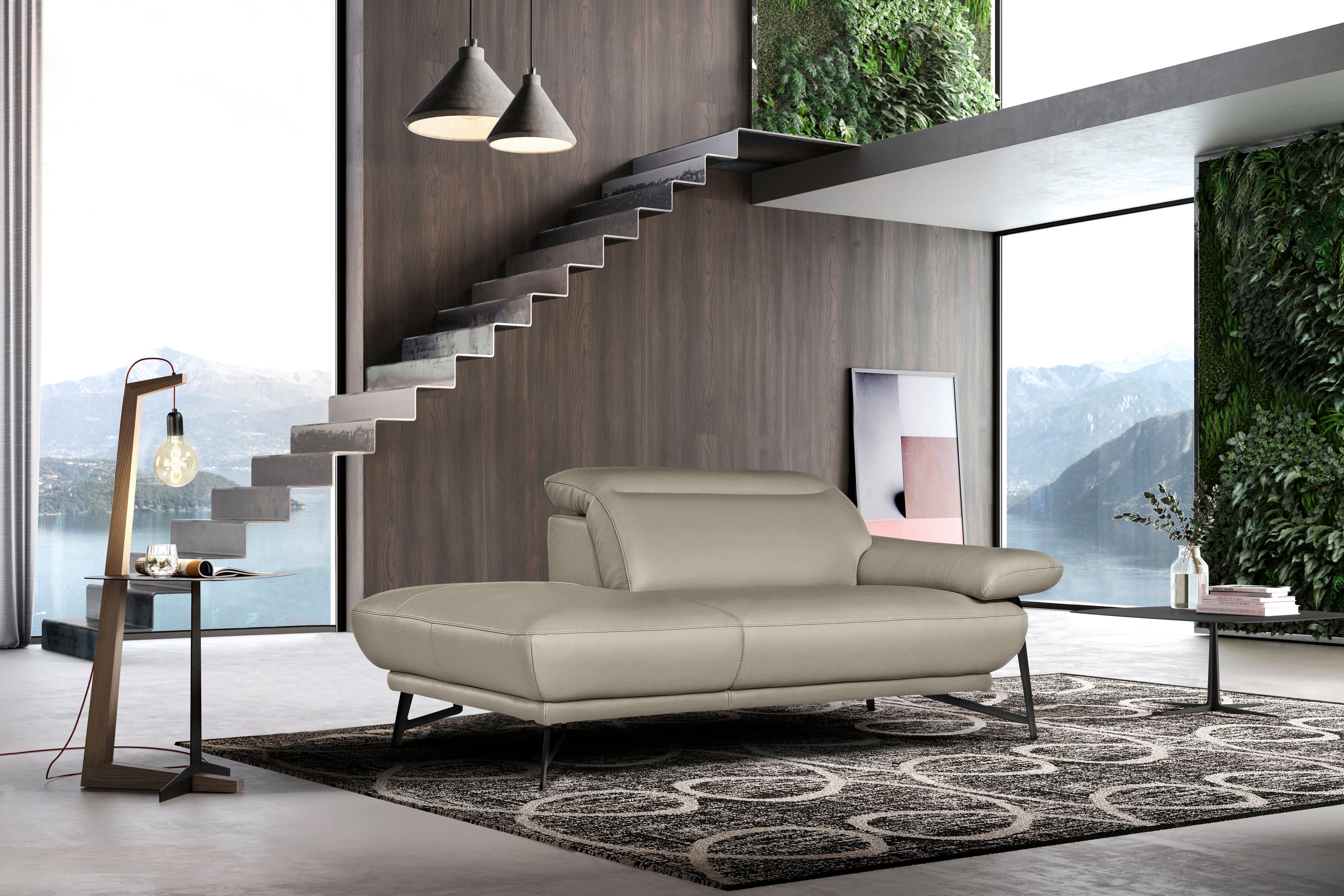Egoitaliano Ottomane Anais, erstklassiges Designsofa, Breite 179 cm, Fußfarbe schattengrau, Kopfteil verstellbar, Leder CAREZZA, grau