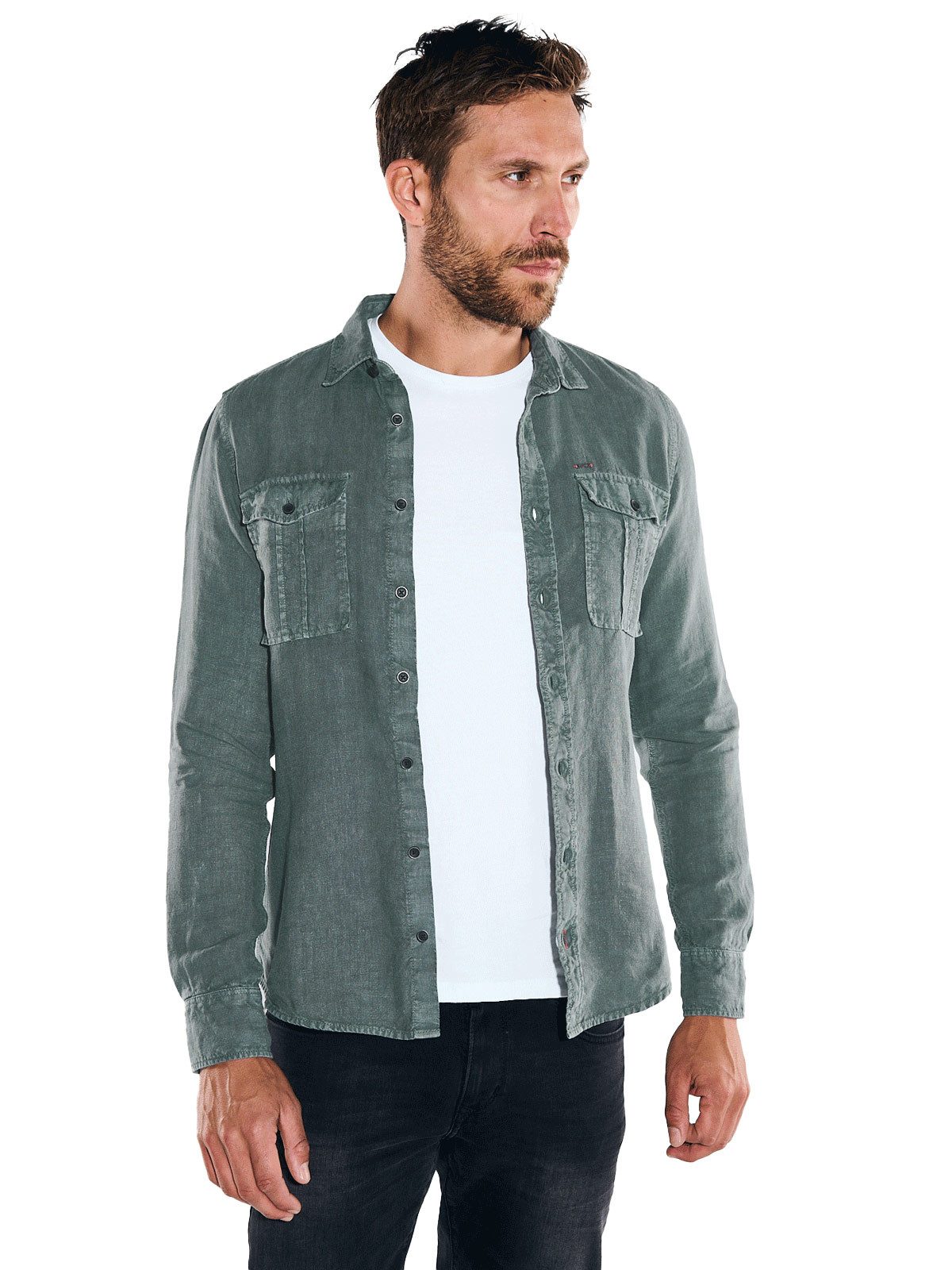 Langarmhemd Herren Langarm-Hemd slim fit, Dunkelgruen