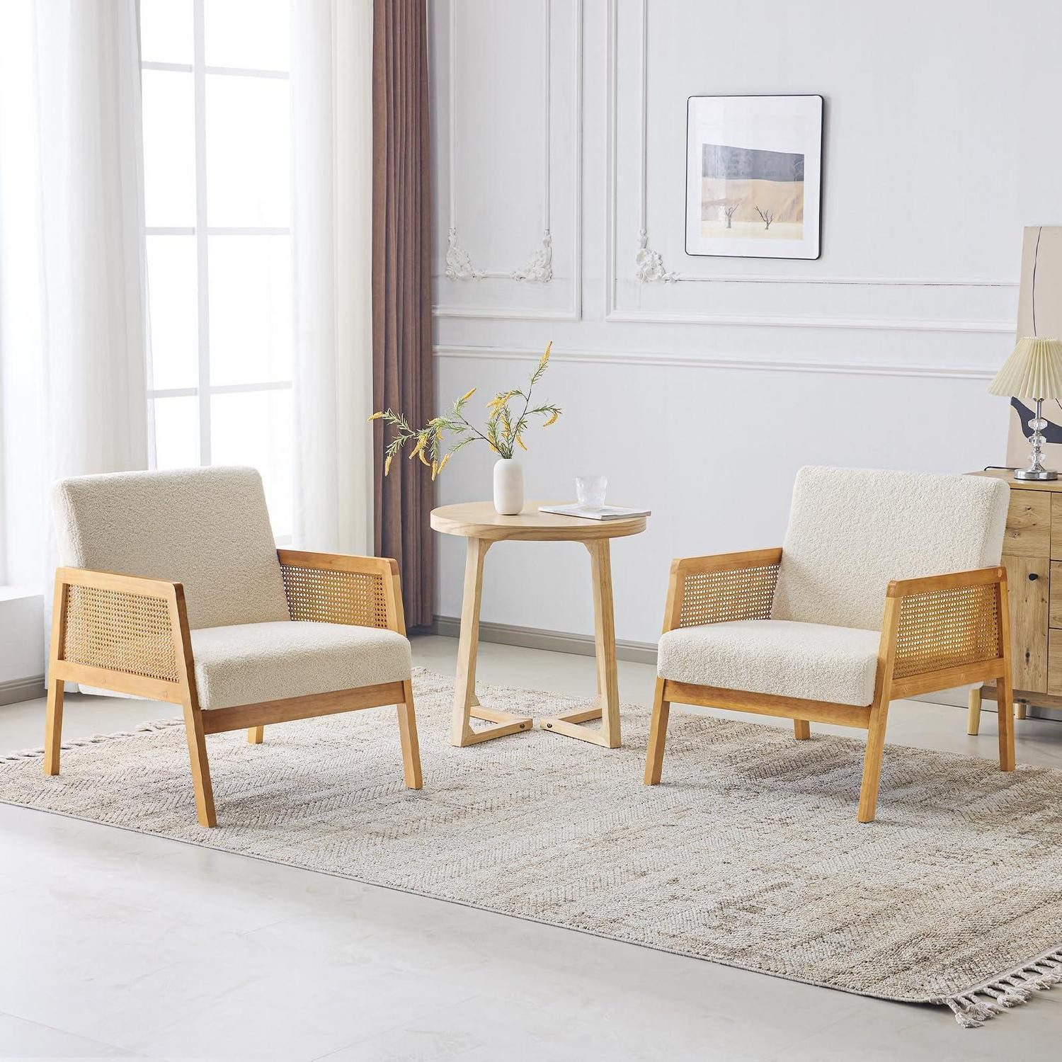 LuxusKollektion Ohrensessel Ohrensessel Polstersessel Boucle Holzrahmen 2er Set Weiß 2 Stück