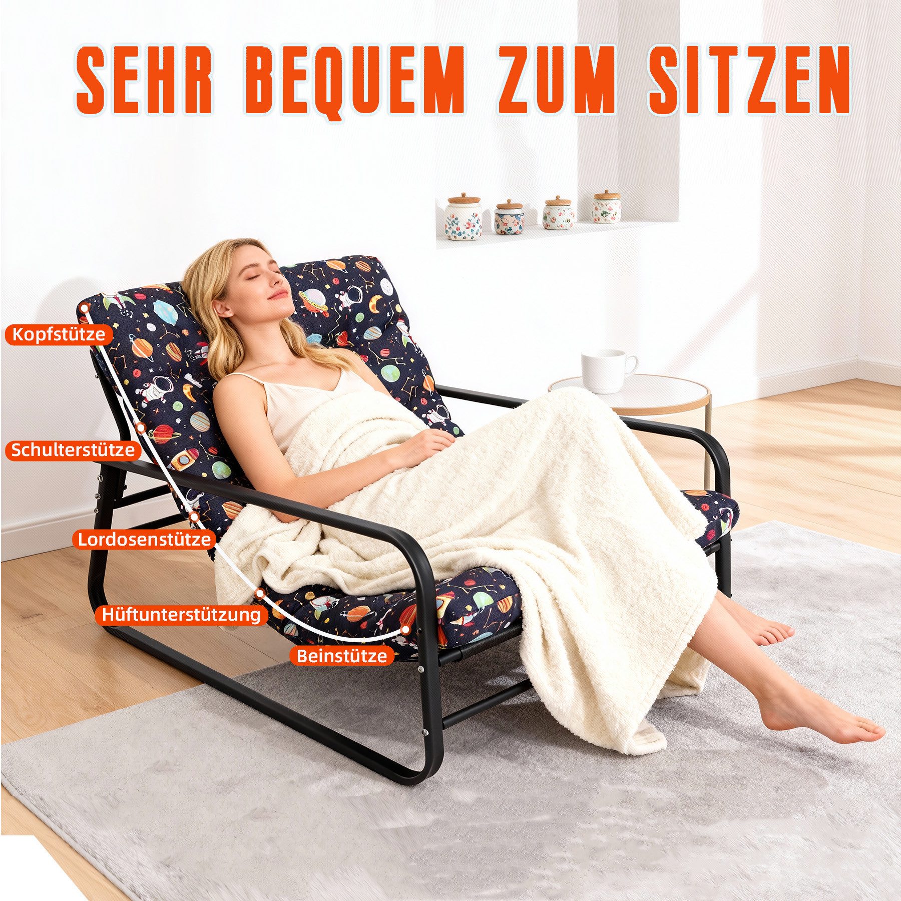 HomeMiYN Loungesessel Loungesessel Sessel Wohnzimmer Gartenliege mit Wendekissen (2er set,bestehend aus sessel mit Gepolsterten Kissen), für kinder,2 erwachsene