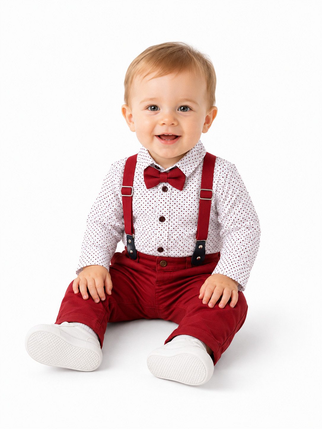 Lorey Medtec Anzug 4-teilig Jungen Outfit, Rot-Weiß, Set: Hemd + Hose + Fliege + Hosenträger (Hemd + Hose + Fliege + Hosenträger)