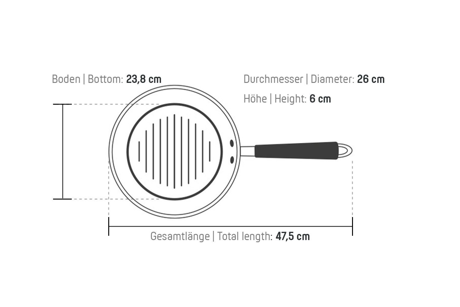 Silikongriff 26cm Grillpfanne Glasdeckel, 2tlg Coolinato Set Edelstahl mit + Pfanne (Grillpfannenset),