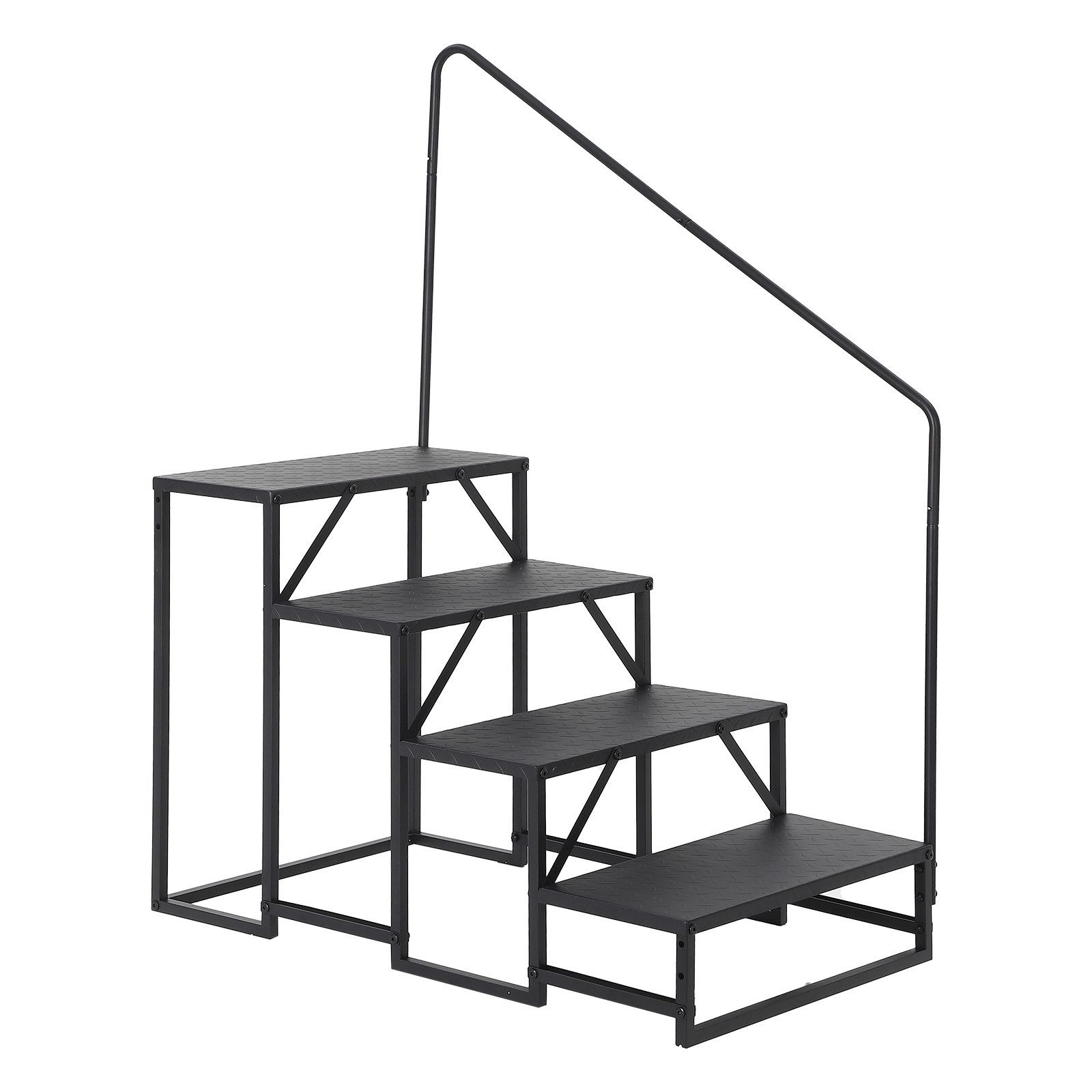 GarveeMore Außentreppe Treppenhandlauf aus Carbonstahl mit einseitigem Handlauf, rutschfest, für Geschosshöhen bis 72 cm, Stufen offen, (1-tlg), 4/5 Stufen für Wohnmobil, Pool, Garten, Senioren, Kinder, Schwarz