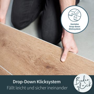 Bodenglück Vinylboden Klick-Vinyl Stralsund, Braun, natürliche Holzoptik mit Trittschalldämmung, 1220 x 225 x 5 mm, Paketpreis für 2,2m², TÜV geprüft