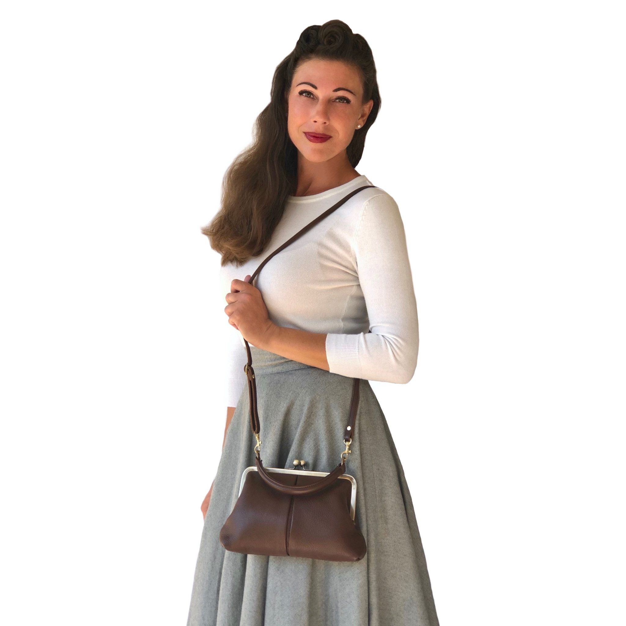 Taschenkinder Handtasche Damen Handtasche Leder "Kleine Olive", Umhängetasche, Vintage Stil., Echtleder Tasche mit Bügelverschluss