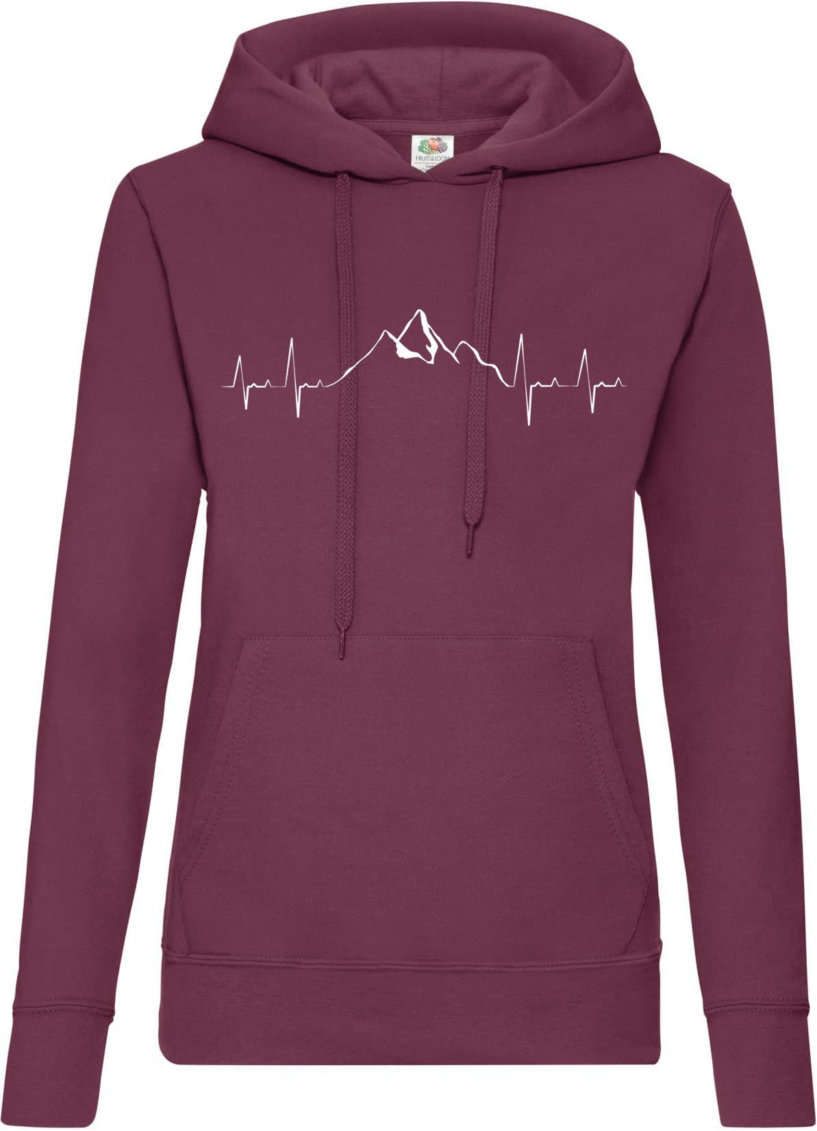 Youth Designz Kapuzenpullover Heartbeat Mountain Damen Hoodie Pullover mit Trendigem Wander Frontdruck Burgund | Hoodies