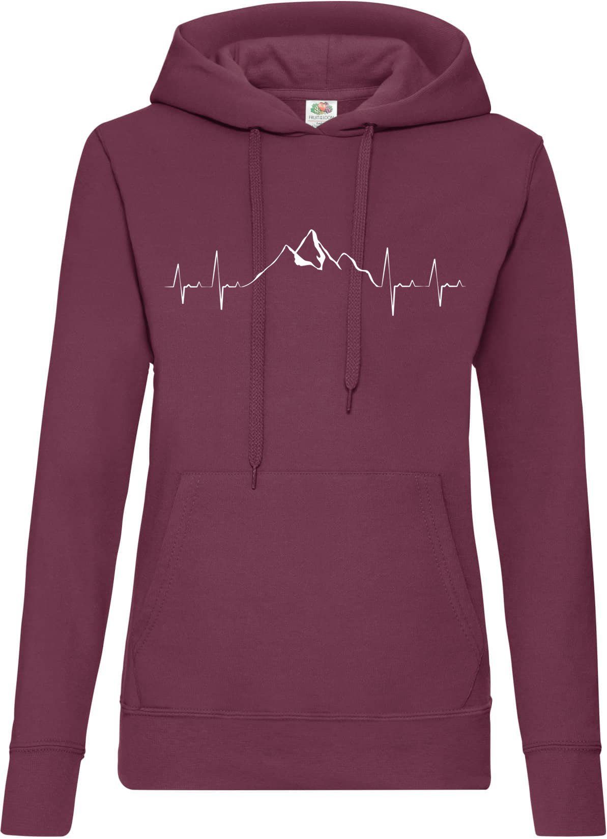YOUTH DESIGNZ Kapuzenpullover Heartbeat Mountain Damen Hoodie Pullover mit Trendigem Wander Frontdruck mehr