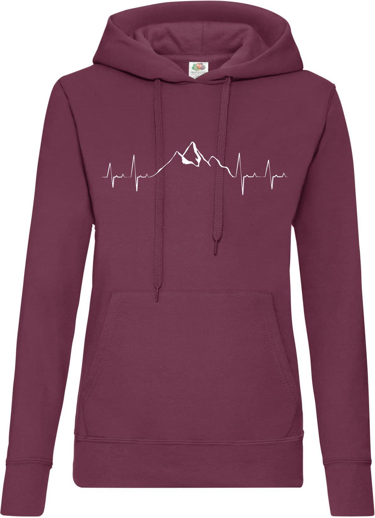 Youth Designz mit Damen Burgund Frontdruck Heartbeat Mountain Kapuzenpullover Wander Pullover Trendigem Hoodie