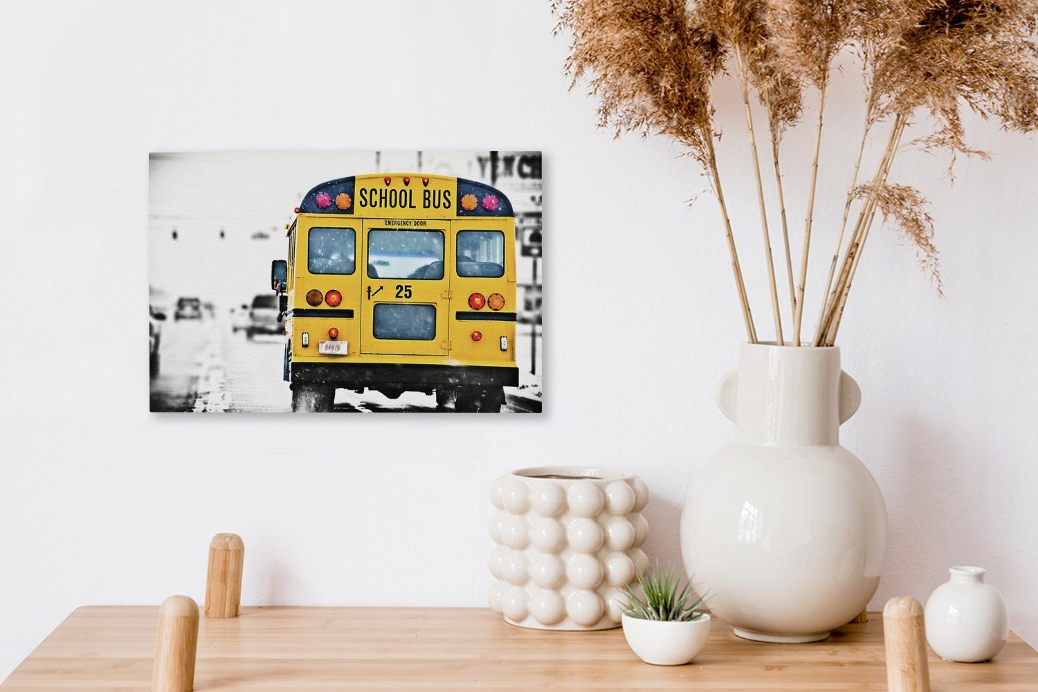 cm Wandbild eines Rückansicht Schulbusses, Leinwandbilder, amerikanischen Leinwandbild 30x20 (1 OneMillionCanvasses® Aufhängefertig, St), Wanddeko,