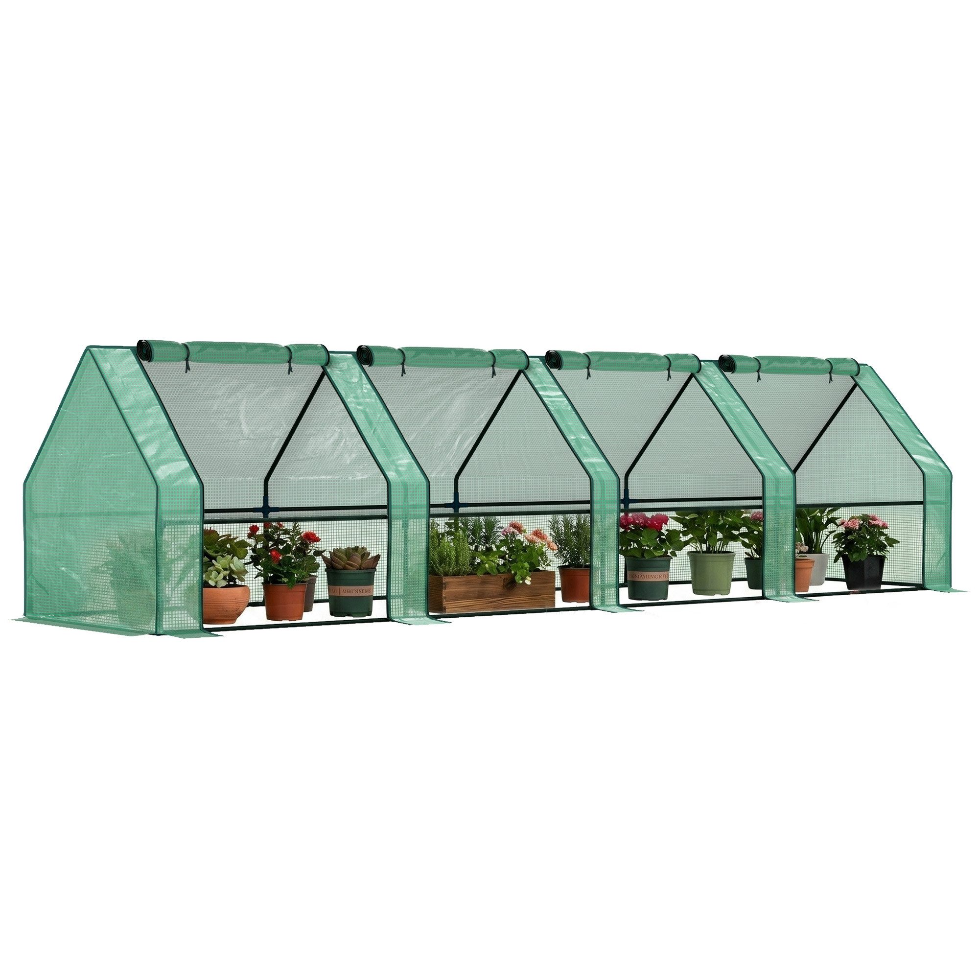 MC Star Gewächshaus Mini-Gartengewächshaus, Tunnelgewächshaus mit 4 Fenstern, und aufrollbaren Reißverschlüssen, Stahl, 140 g/m² PE, UV-beständig, 360 x 90 x 90 cm, Grün
