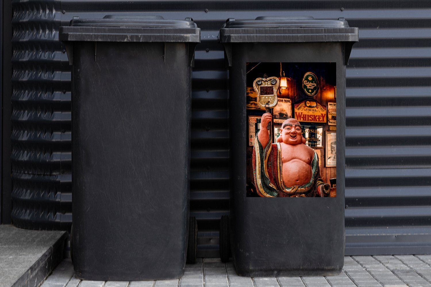 Abfalbehälter Mülleimer-aufkleber, (1 Buddha - MuchoWow Mülltonne, Bild St), Container, - Wandsticker Sticker, Bar