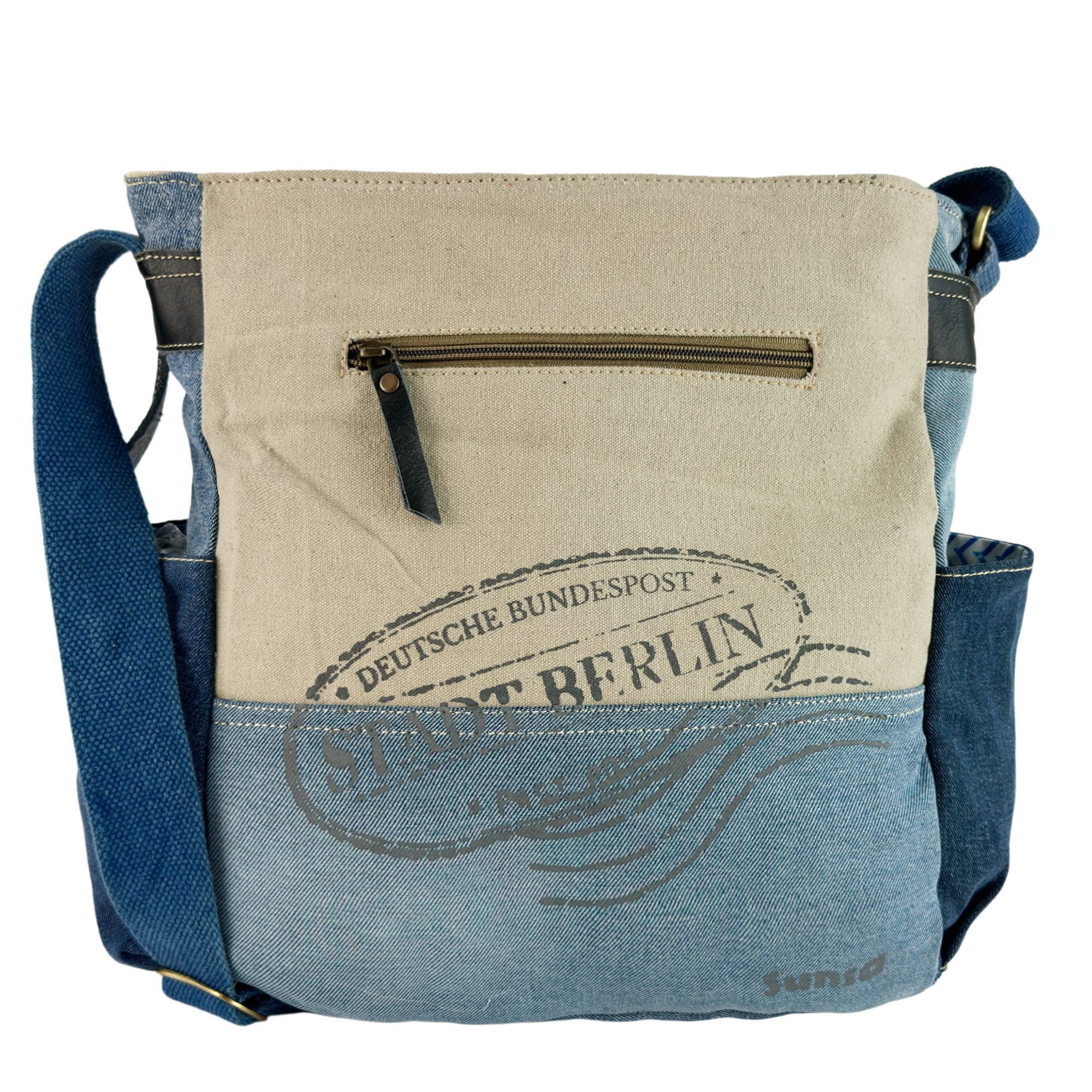 Sunsa Umhängetasche Crossover Tasche aus recycelte Jeans Canvas & Leder Sch günstig online kaufen
