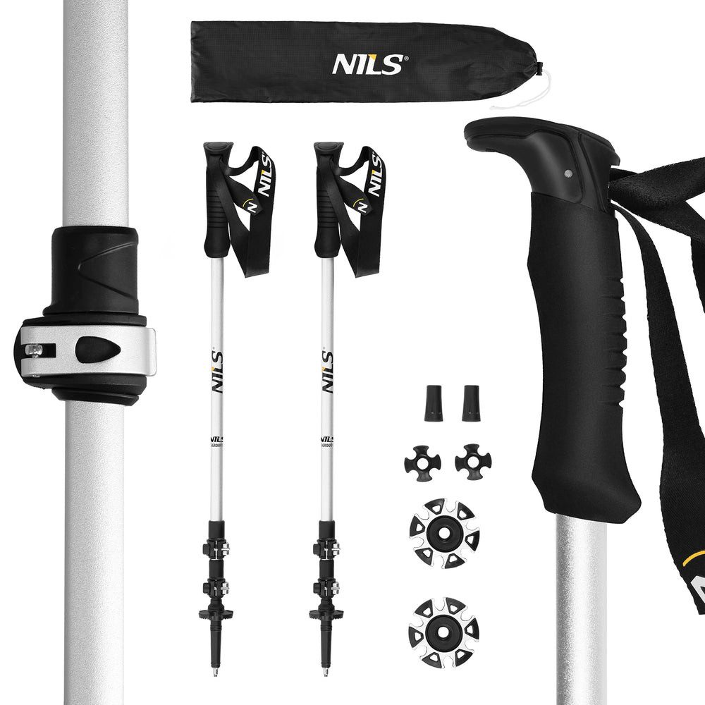 Nils Trekking-Stöcke Wanderstöcke Nordic-Walking-Stöcke Teleskopstöcke (Spar-Set, 2 St., 65 - 135 cm aerodynamisch), Aerodynamisches Profil, Alu 6061/7075, EVA-Griff