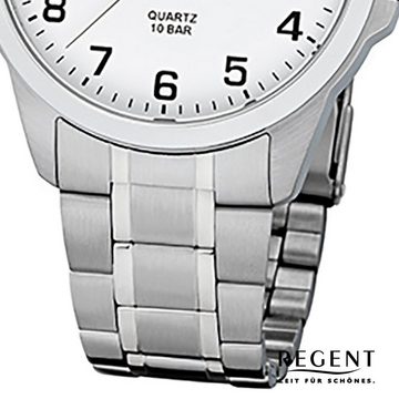Regent Quarzuhr Regent Herren-Armbanduhr silber Analog, (Analoguhr), Herren Armbanduhr rund, mittel (ca. 39mm), Edelstahlarmband