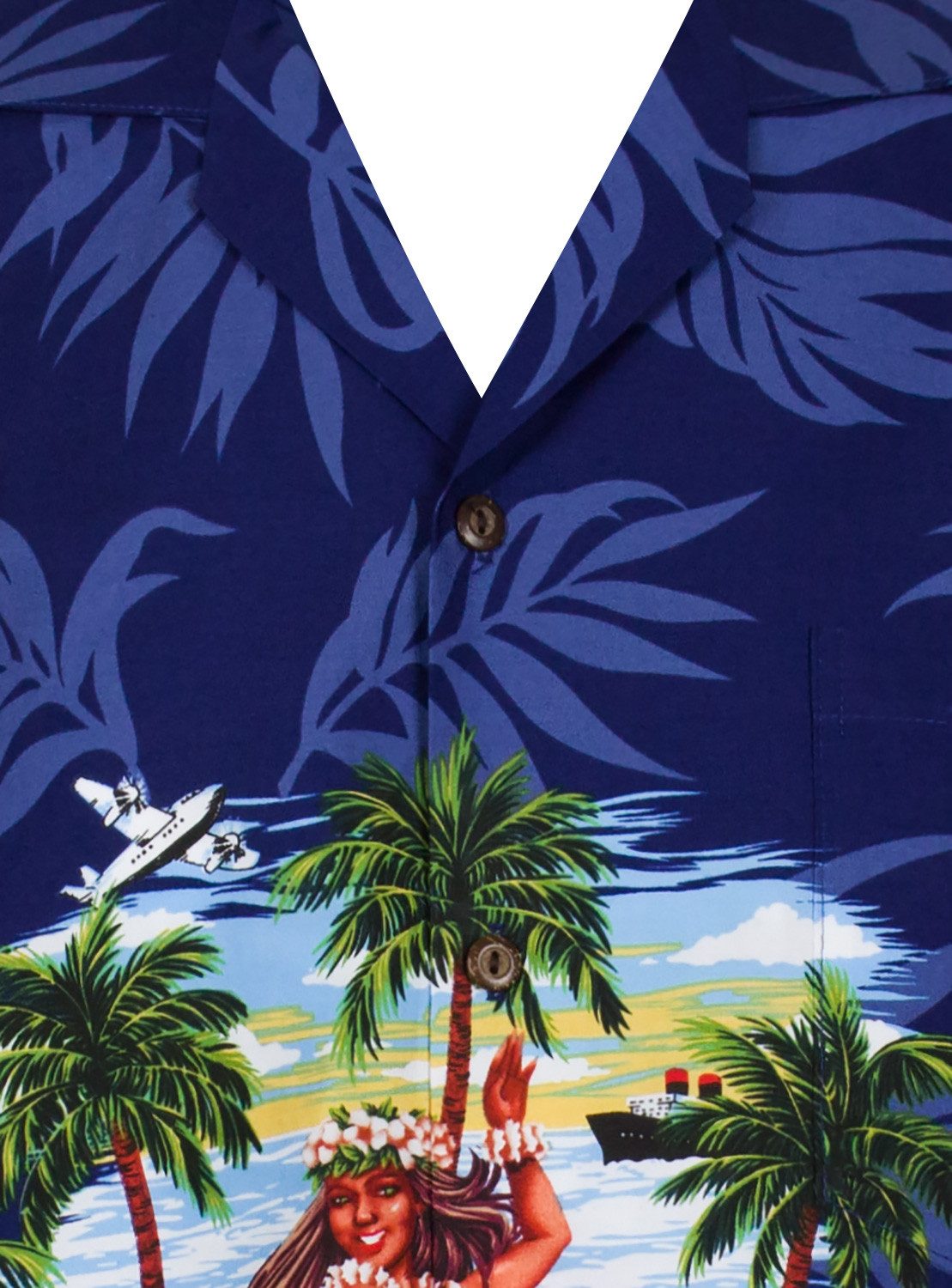 KY's Hawaiihemd "Hula" Herren Kurzarm Baumwolle Kokosknöpfe Original Hawaii