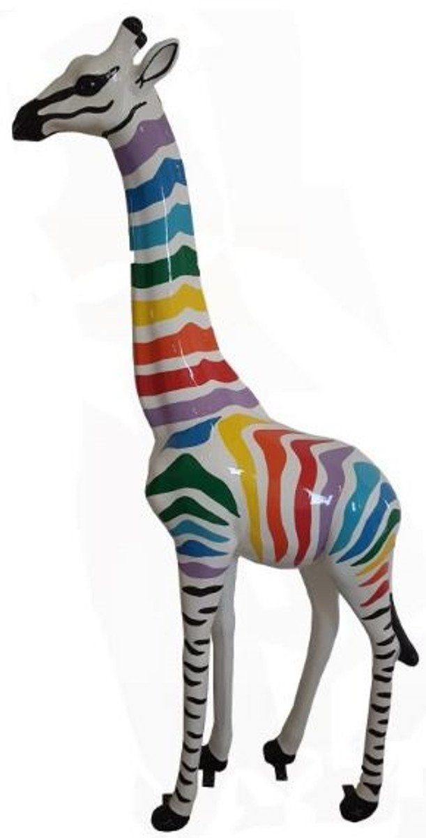 Casa Padrino Skulptur Designer Deko Giraffe mit Streifen Weiß / Mehrfarbig H. 205 cm - Riesige Dekofigur - Gartendeko Skulptur - Gartenfigur