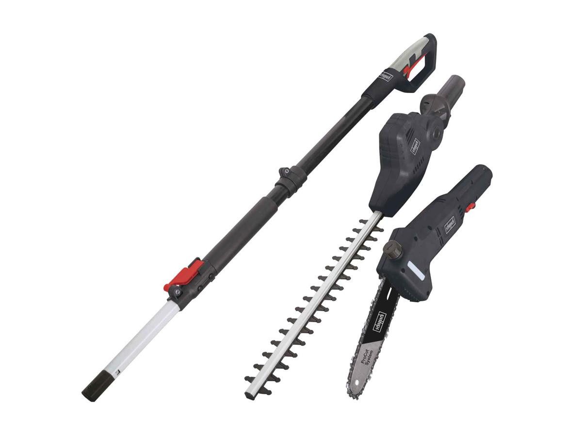 Scheppach Teleskop-Heckenschere TPX710, bis 4 m Arbeitshöhe, (Set, Heckenschere + Hochentaster), 2in1 Teleskop-Heckenschere + Hochentaster