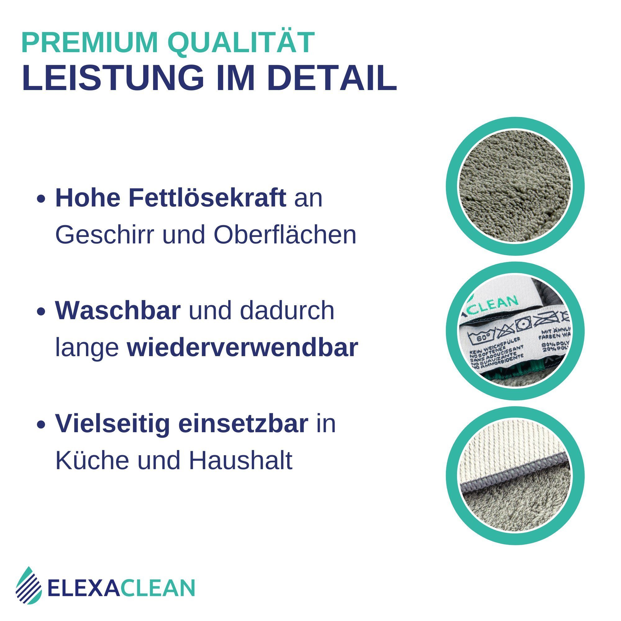 ELEXACLEAN Spültuch Spüllappen, Mikrofaser waschbar, (Set, 4-tlg., 24x20 cm), fusselfrei, für Küche, Geschirr, Haushalt