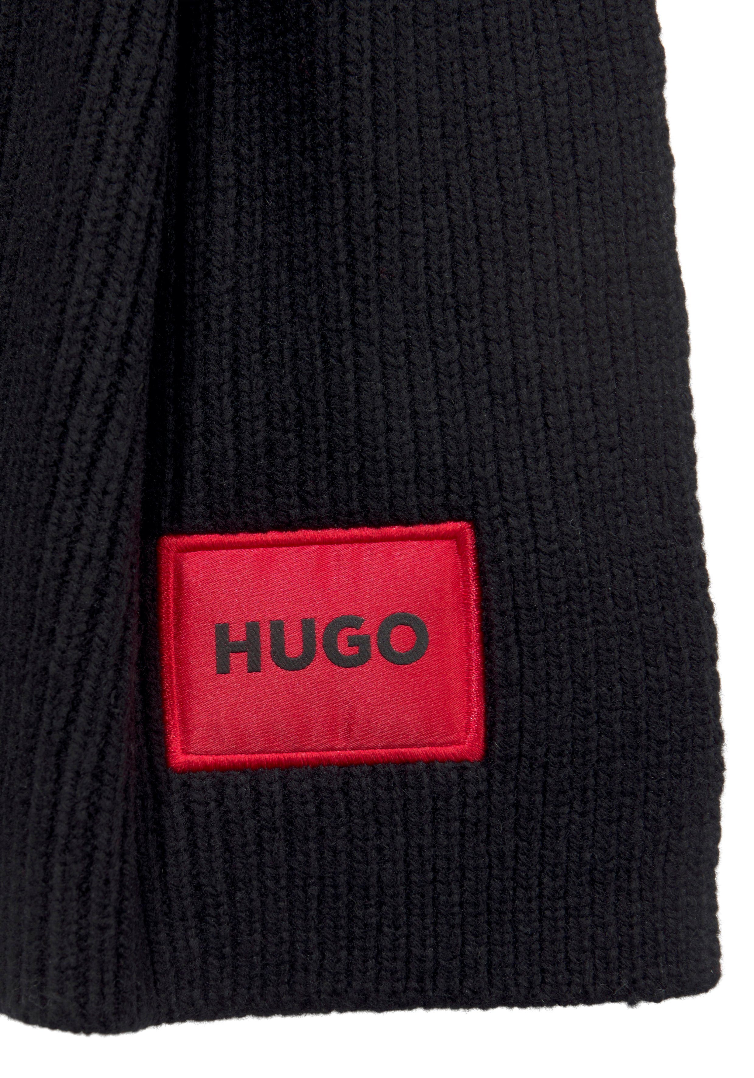 HUGO x cm Logo-Label aus Strickschal mit Woll-Mix, HUGO Gueen ME, 001 26 180 Black rotem