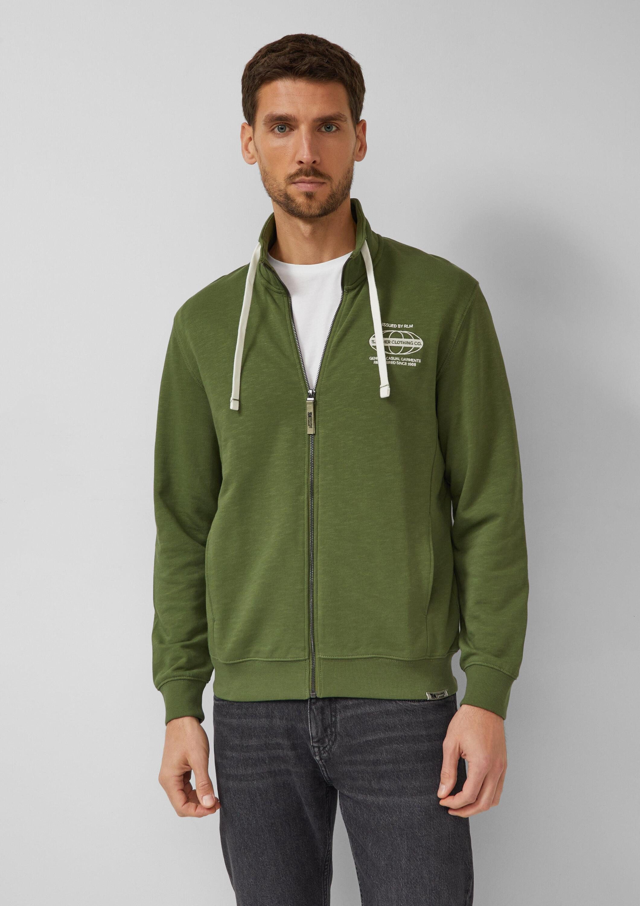 s.Oliver Sweatjacke Sweatshirt Jacke Sweatshirt-Jacke mit Flammgarnstruktur und Artwork