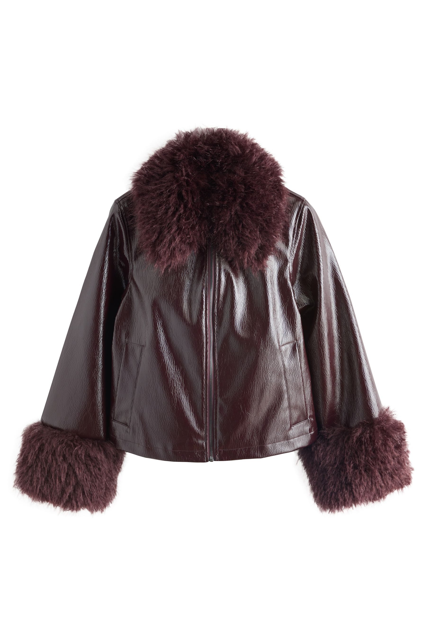 Next Fellimitatjacke Jacke aus Polyurethan mit Kunstfellbesatz (1-St) günstig online kaufen