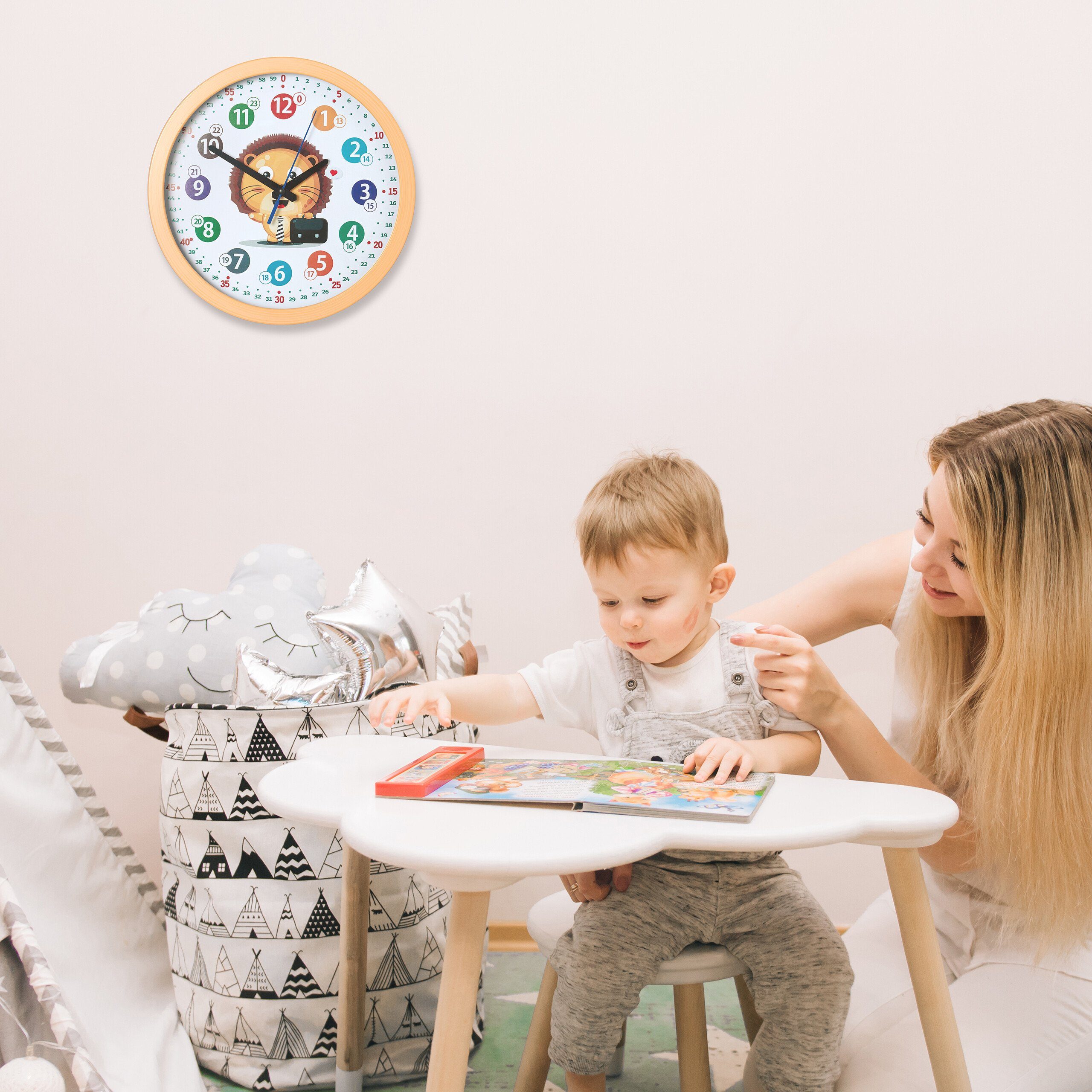 relaxdays Wanduhr Kinder Wanduhr "Löwe"