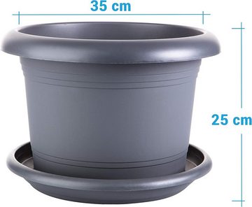 Centi Blumentopf Pflanzkübel mit Untersetzer, Blumenkübel Pflanztopf groß außen (Spar Set, 3 St., Ø 35 cm, Anthrazit), Rundtopf Pflanzentopf mit Löcher, Made in DE