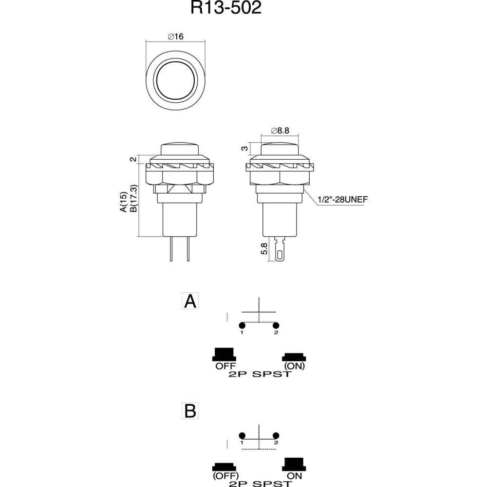 A, 1.5 erhaben Betätiger Schalter COMPONENTS 250 Drucktaster/-schalter V/AC TRU